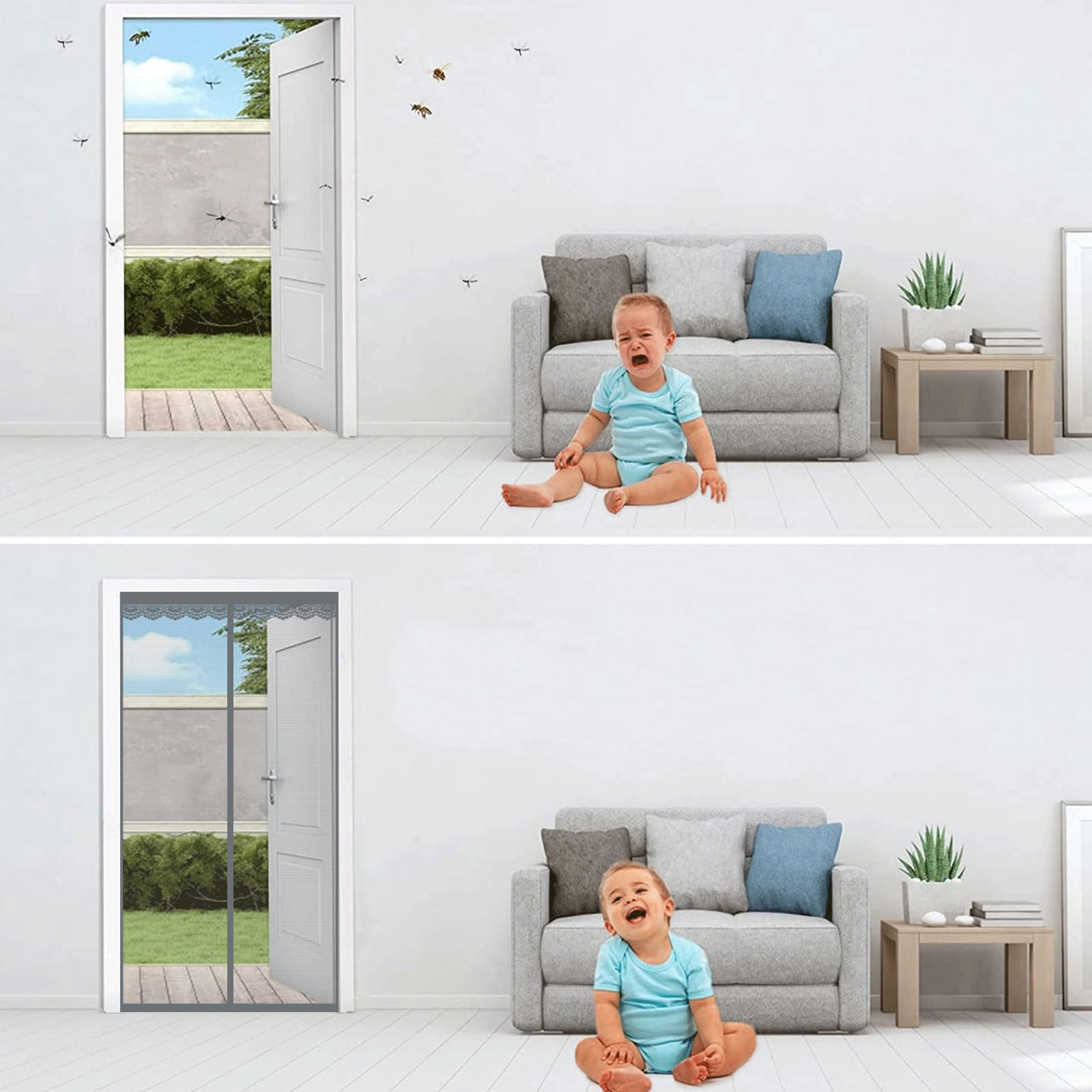 Magnet-Fliegengitter Für Türen – 85x270 Cm, Selbstschließend, Grau, Einfach Mit Klebeband Montieren