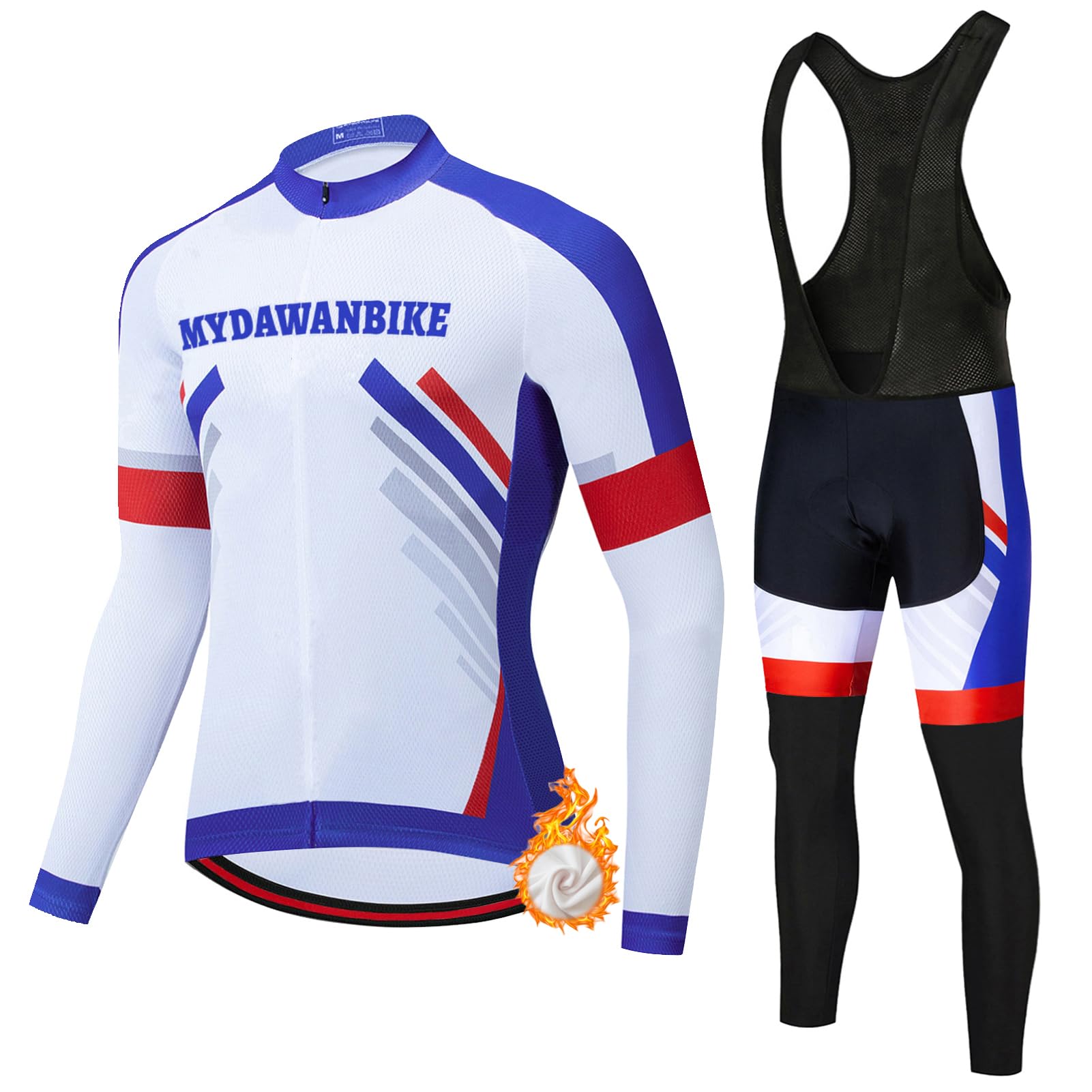Conjunto Ciclismo Hombre Ropa Bici MTB Invierno Maillot Ciclista Polar Térmico,Traje Bicicleta Chaquetas Ciclo Manga Larga y Pantalones Tirantes con 19D Gel Acolchado,Completa BTT Jerseys Transpirable