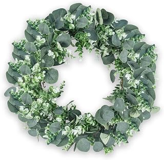 24” Artificial Eucalyptus Wreath – Full & Lifelike Greenery with Frosted Tips, All-Season Front Door Wreath for Farmhouse, Wedding, Wall & Outdoor Decor