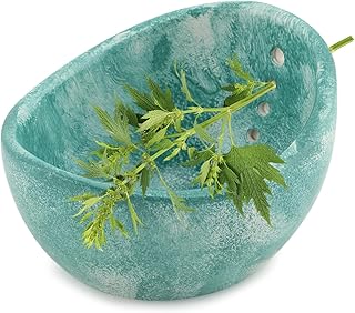 Pottery Herb Stripper Bowl (2025 Upgrade) - Handmade Ceramic Peeling Cup with Different Round Hole Sizes for Separating Leaves & Stems | Dishwasher-Safe(COLOR:Blue)