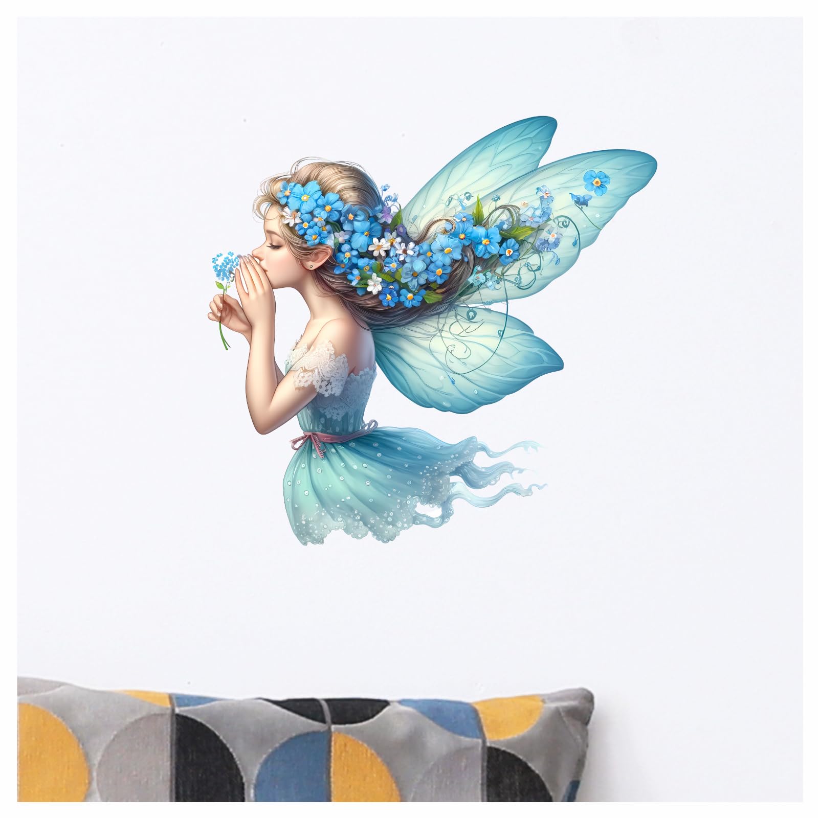 x4 Light Blue Flower Fairy Vinyl Stickers Non Transparent Elegant Fairies Art Decals 1@ 20cm for Toilet/Laptop and 3@ 7cm for Phone case Cups etc Cover Marks (Flower Lblue) - Image 4
