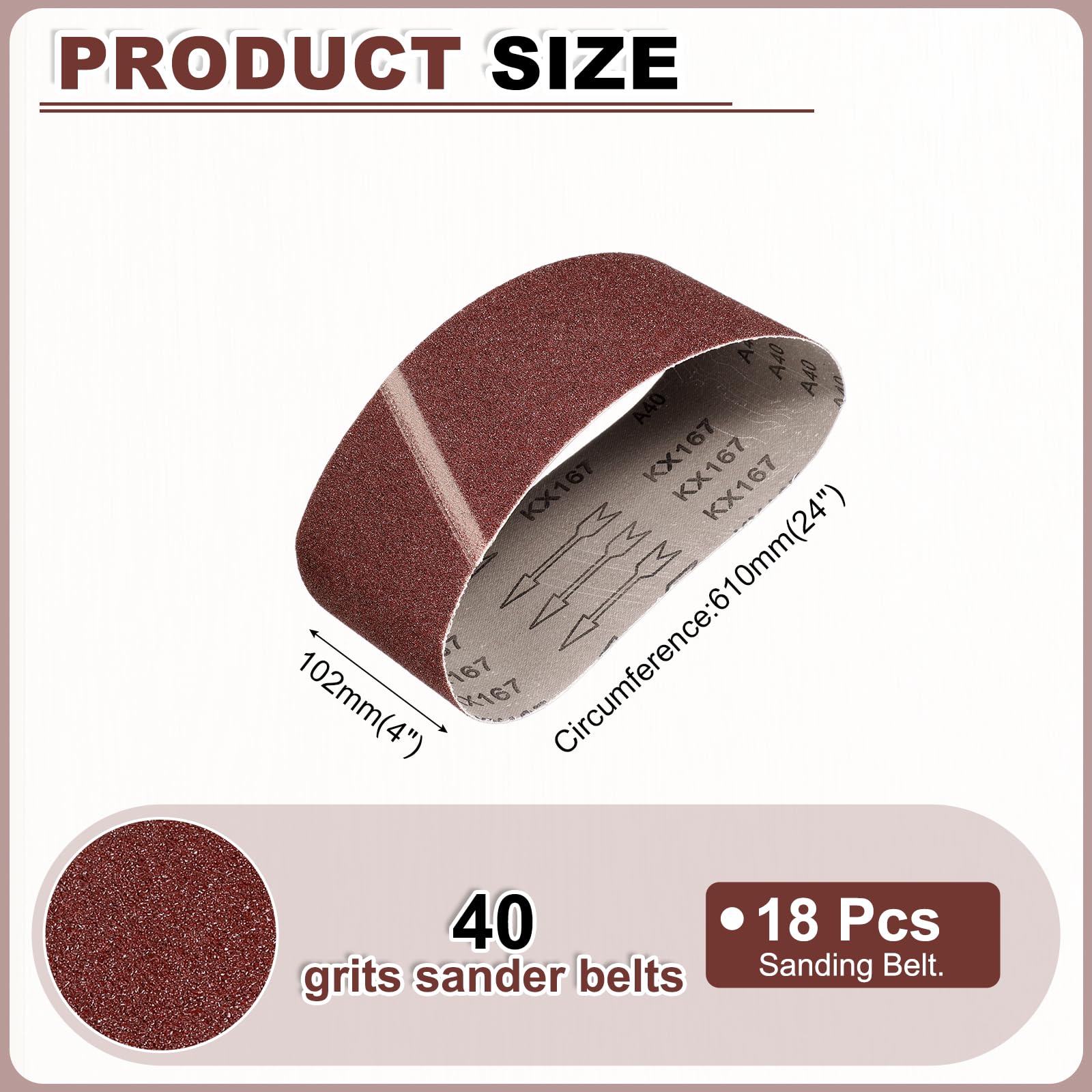QUARKZMAN 100mm x 610mm Nastri Abrasivi, 18Pz 40 Grana Carta Vetrata per Levigatrice Ossido di Allumina Per Lavorazione Legno, Lucidatura Metalli, Affilatura Coltelli