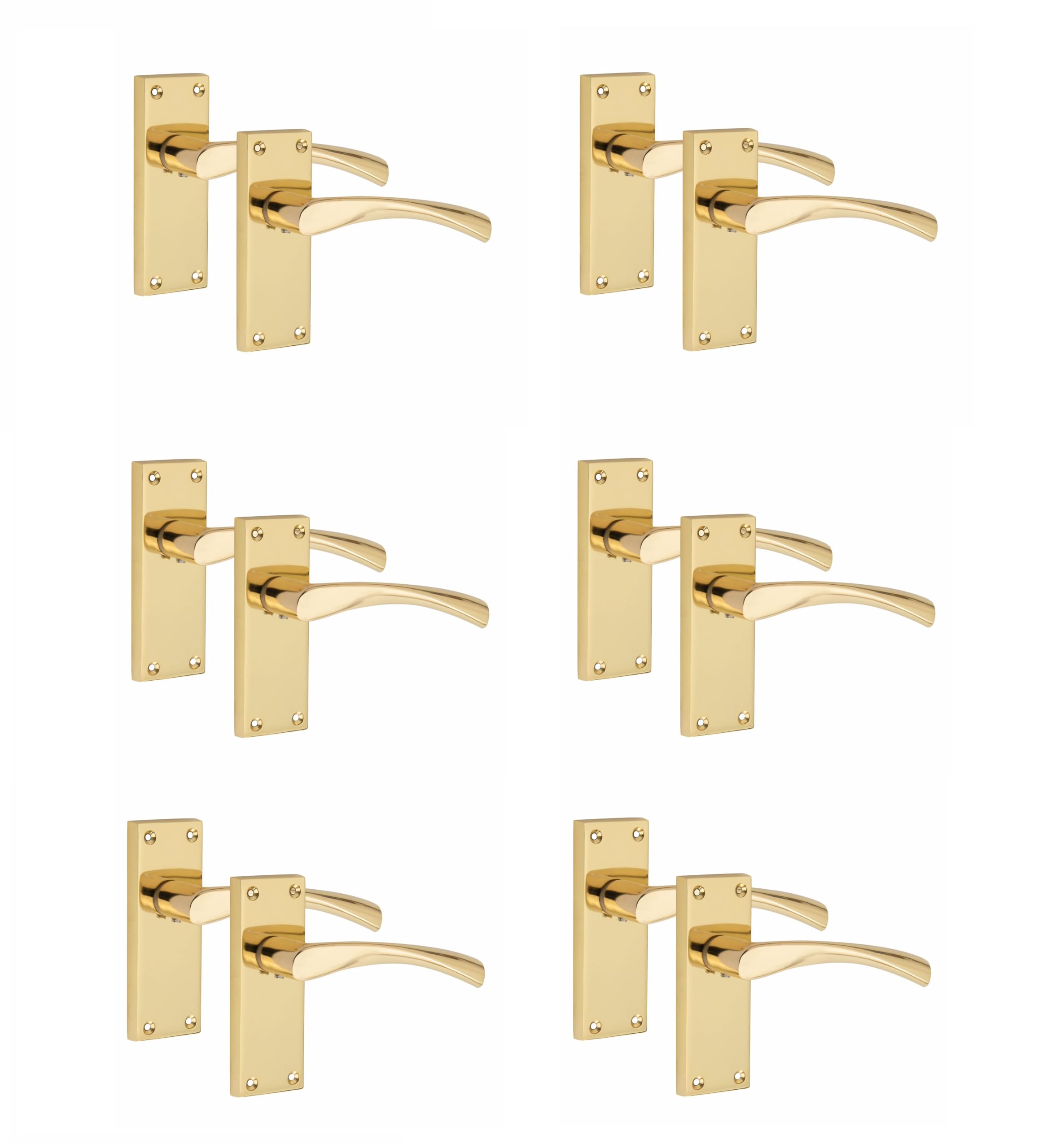 6 Pair Of Victorian Scroll Astrid Handle Latch Internal Door Handles Gold Polished Brass W/ 120mm X 40mm BackplateGolden Grace