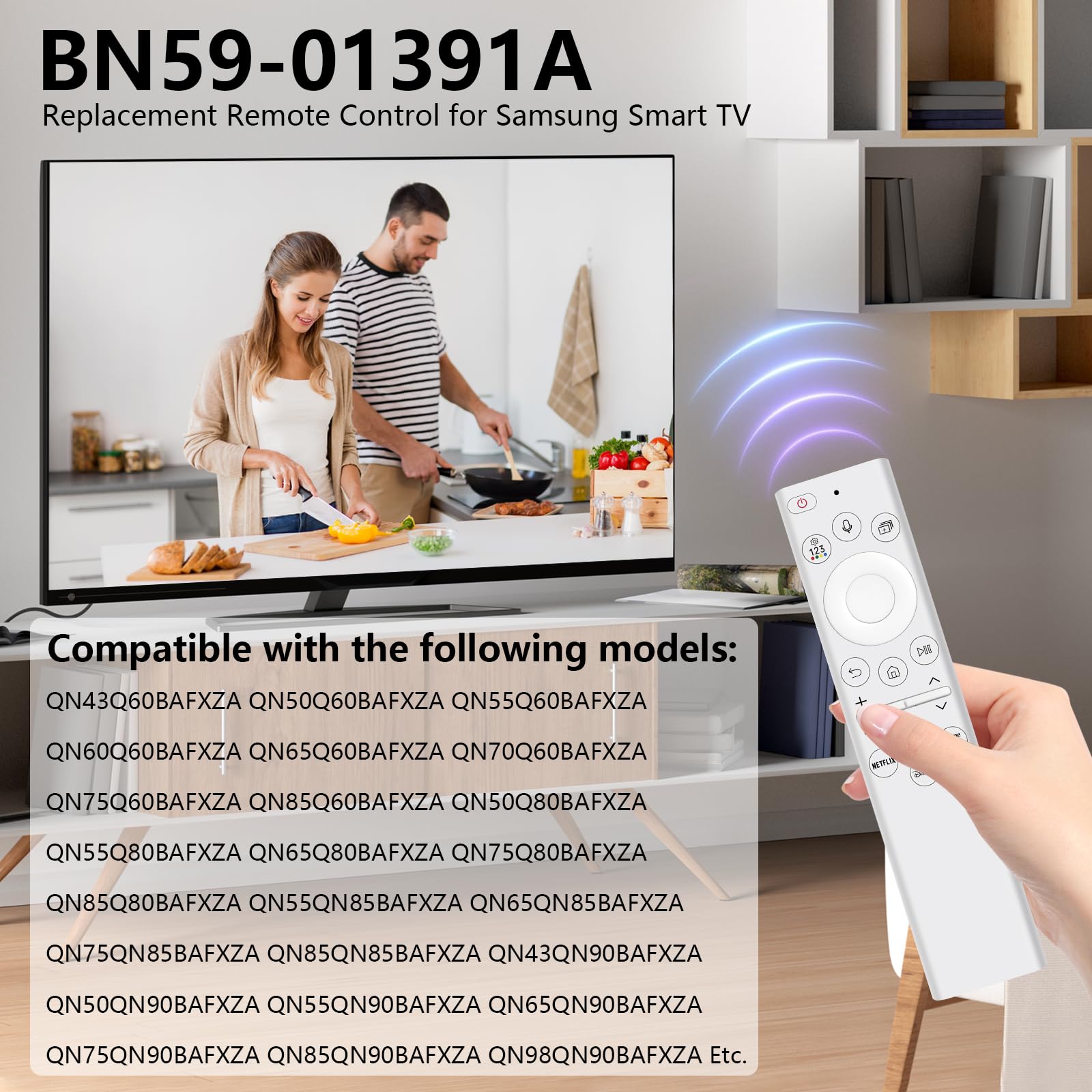 BN59-01391A Solar Voice Remote Replacement for Samsung TV Remote with 4 Shortcut Keys, Compatible with Samsung TVs Ultra HD Neo QLED Frame and Crystal UHD Series 2021-2023 Models (White)