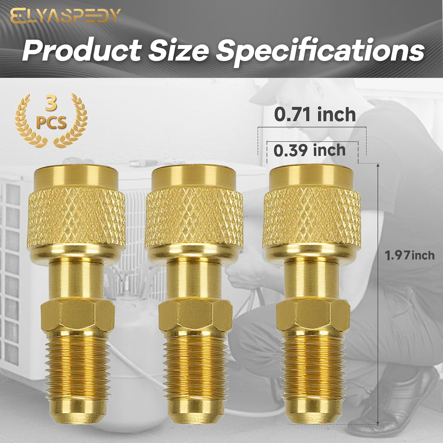 3-Piece A2L R32/R454B Adapter, 1/4" LH R32/R454B Tank to 1/4" RH Hose