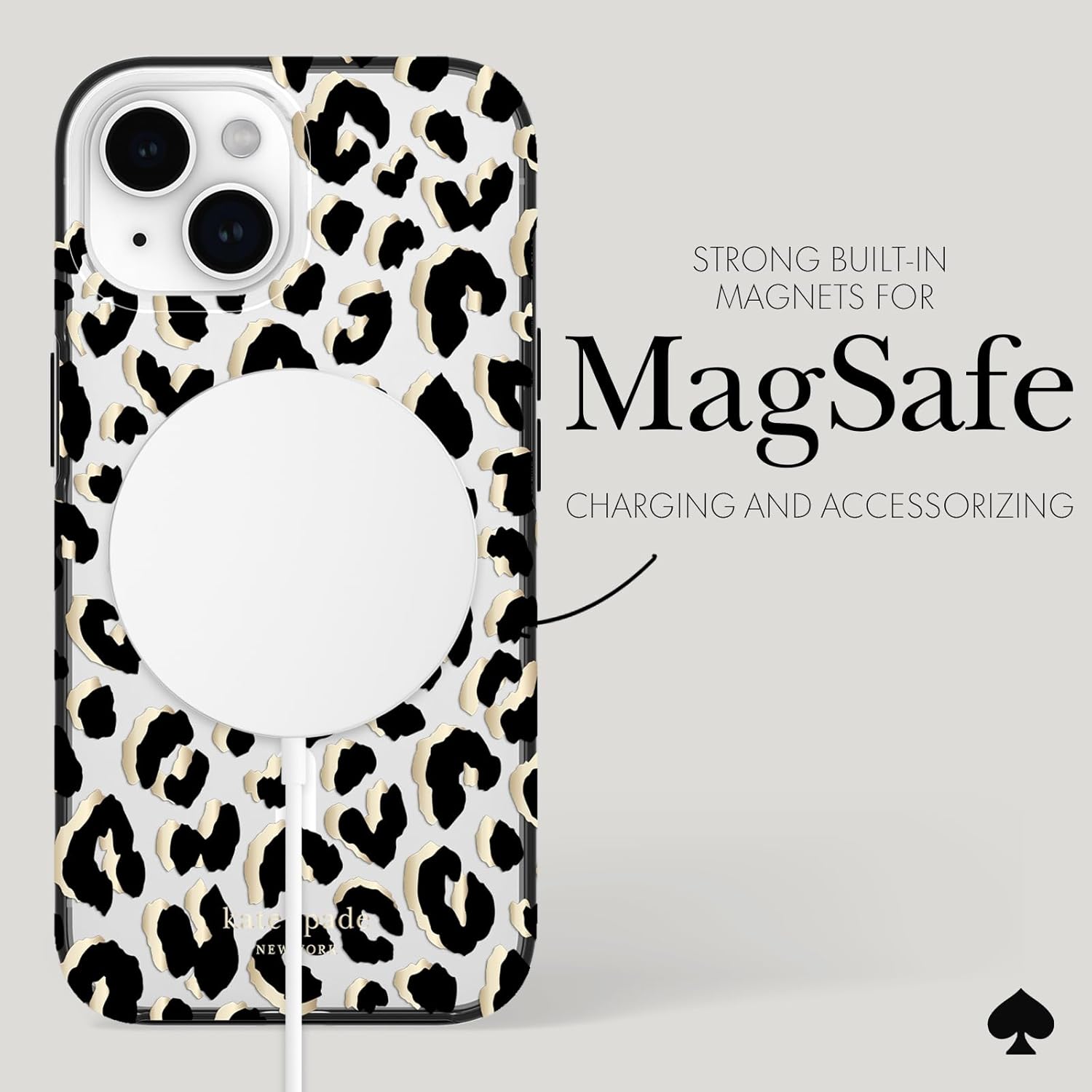 kate spade new york iPhone 15 Case / 14 / 13, Compatible with MagSafe - City Leopard Black - Image 5