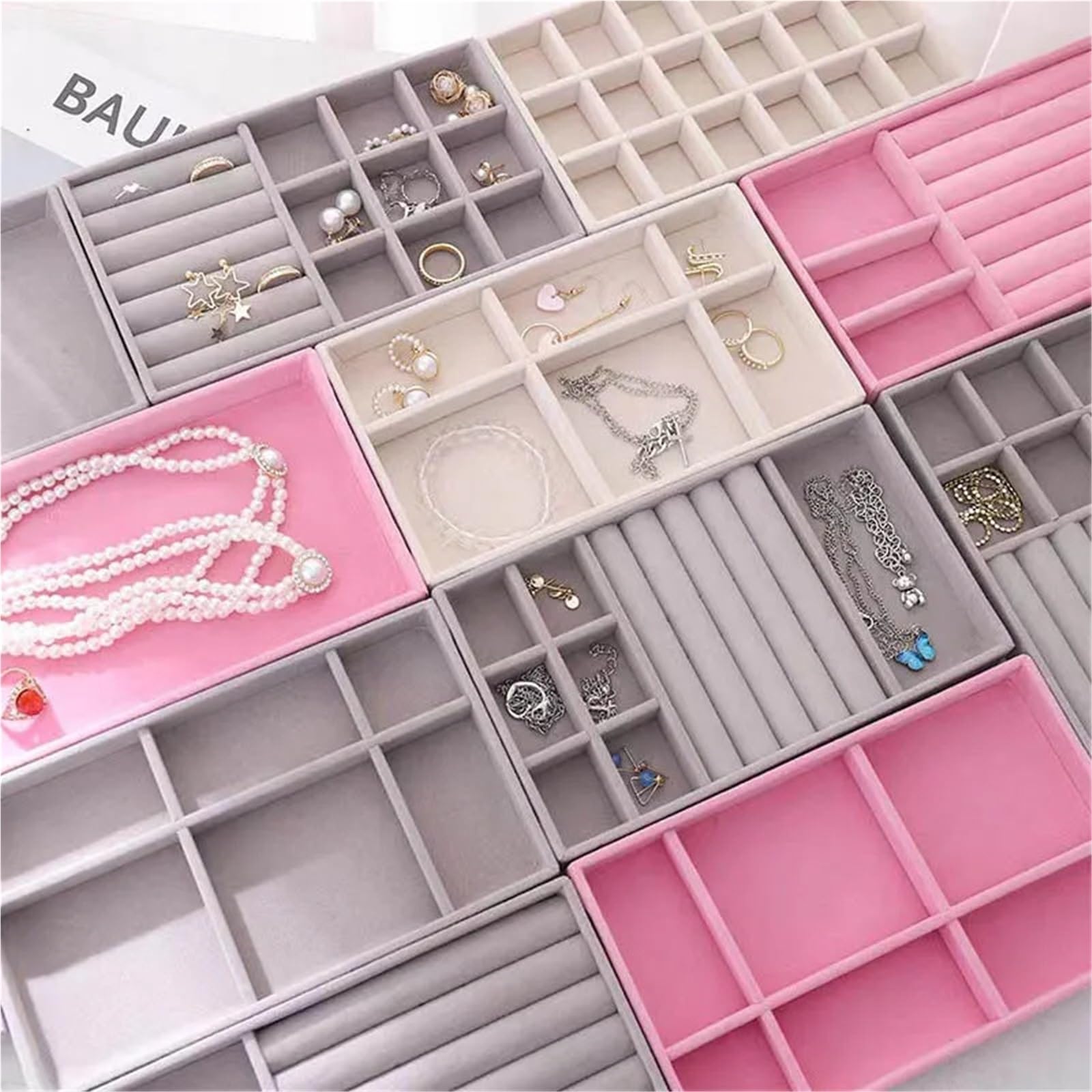 Organizador de joyas terciopelo, bandeja almacenamiento, exhibidor anillos, pulseras y collares, caja exhibición, bandejas for cajones Para Collares, Pendientes y Anillos