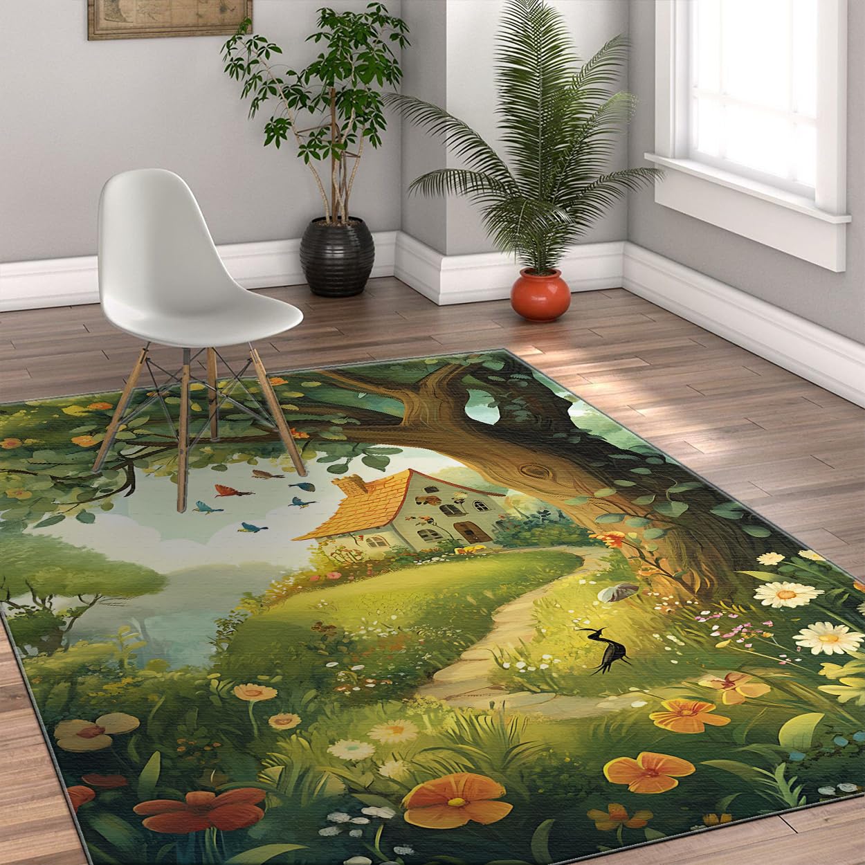 Tapis de sol cottage lavable en machine et mince pour salon