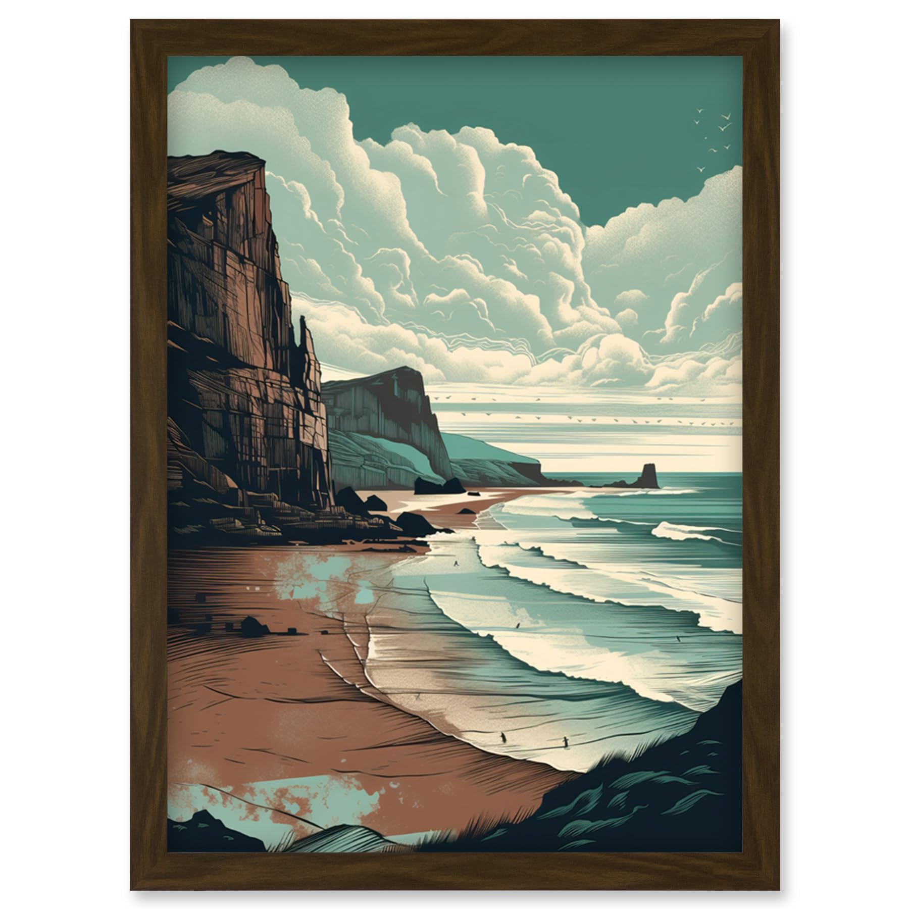 Artery8 Bay with Cliffs Dramatic Coastal Landscape Artwork Framed Wall Art Print A4
