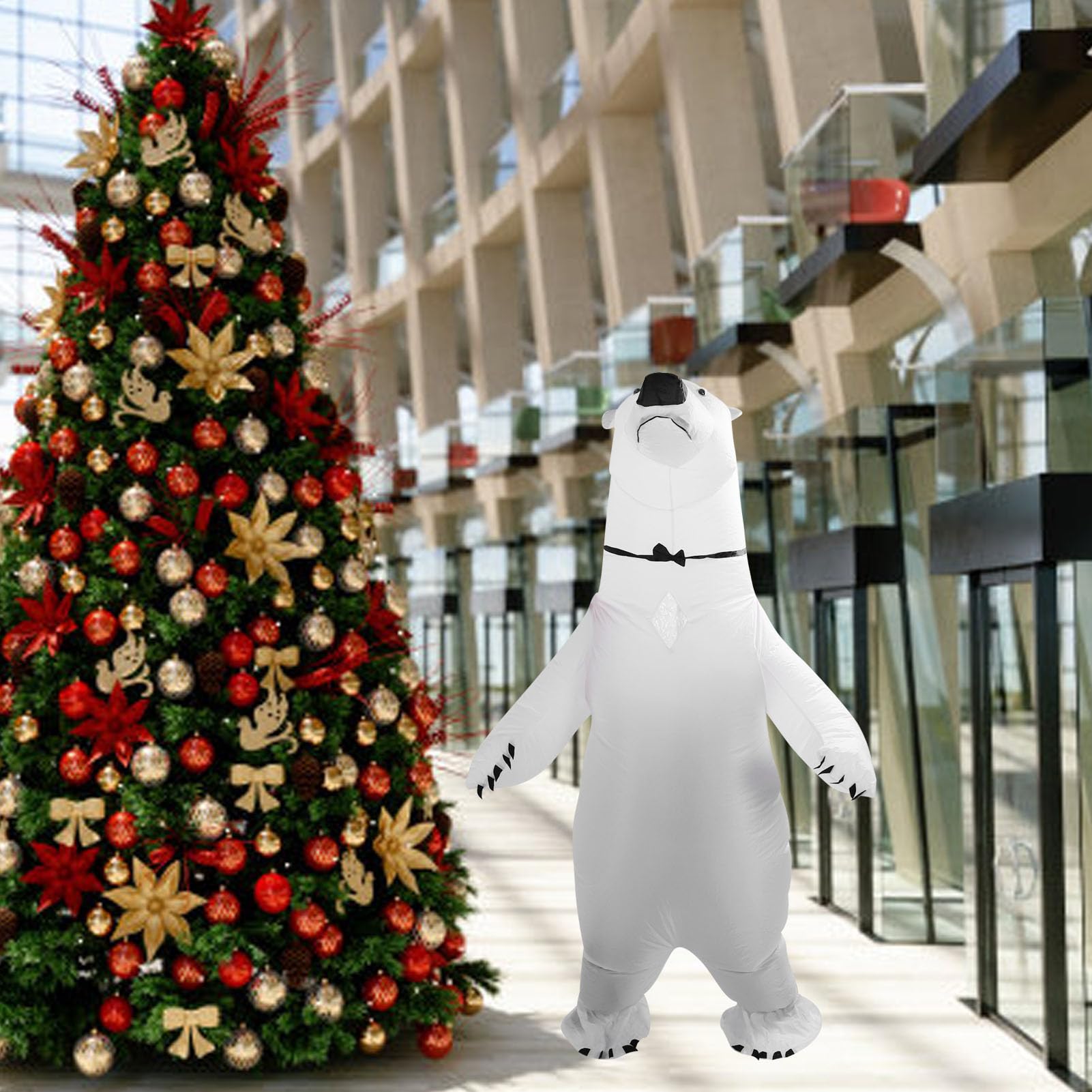 Luqeeg Disfraz de Oso Polar Hinchable, Disfraces de Oso Polar de Navidad con Costuras Reforzadas, Disfraz Hinchable Halloween, Divertido Mono de Oso Blanco para Navidad Halloween Cosplay