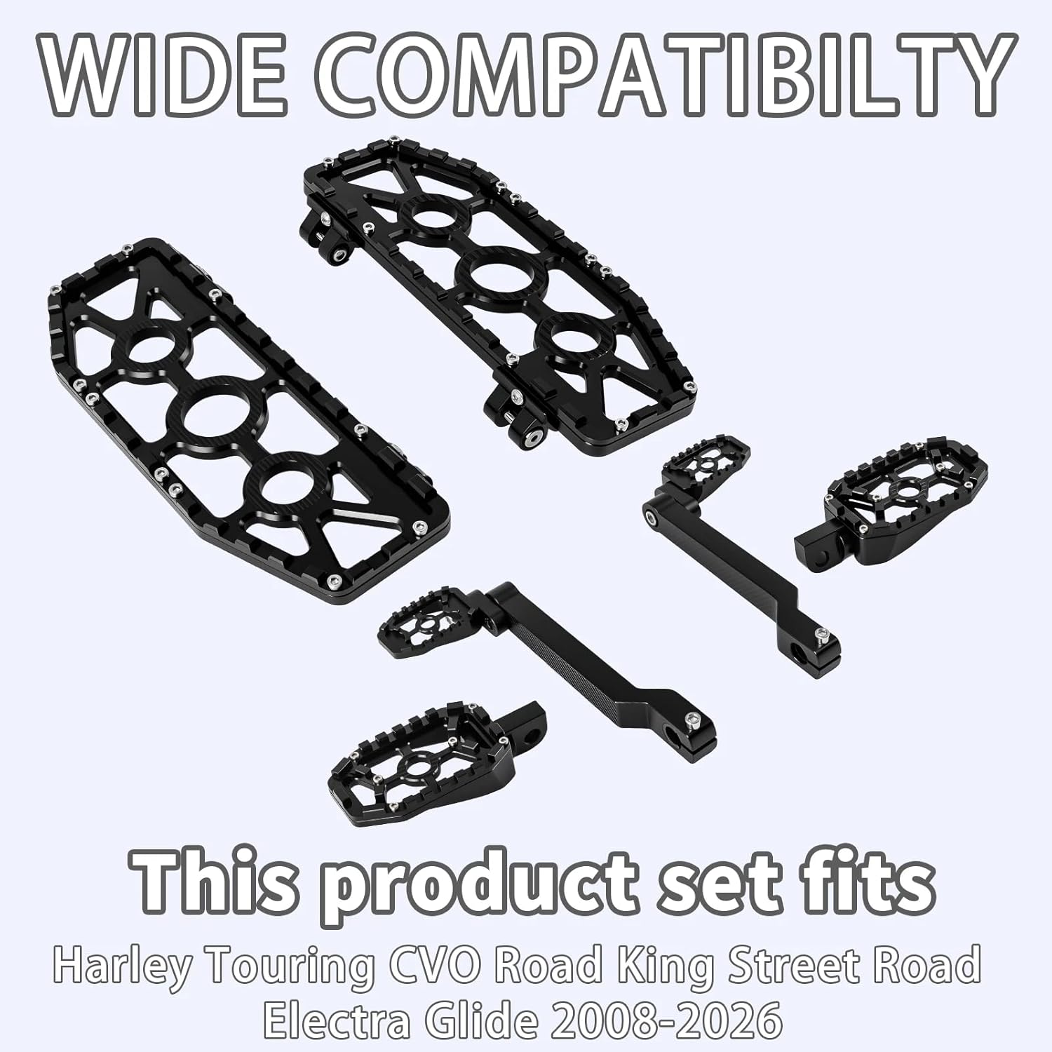 Floorboards MX Foot Boards for Harley Touring CVO Road King Street Road Electra Glide 2008-2026 (Black + Blcak）