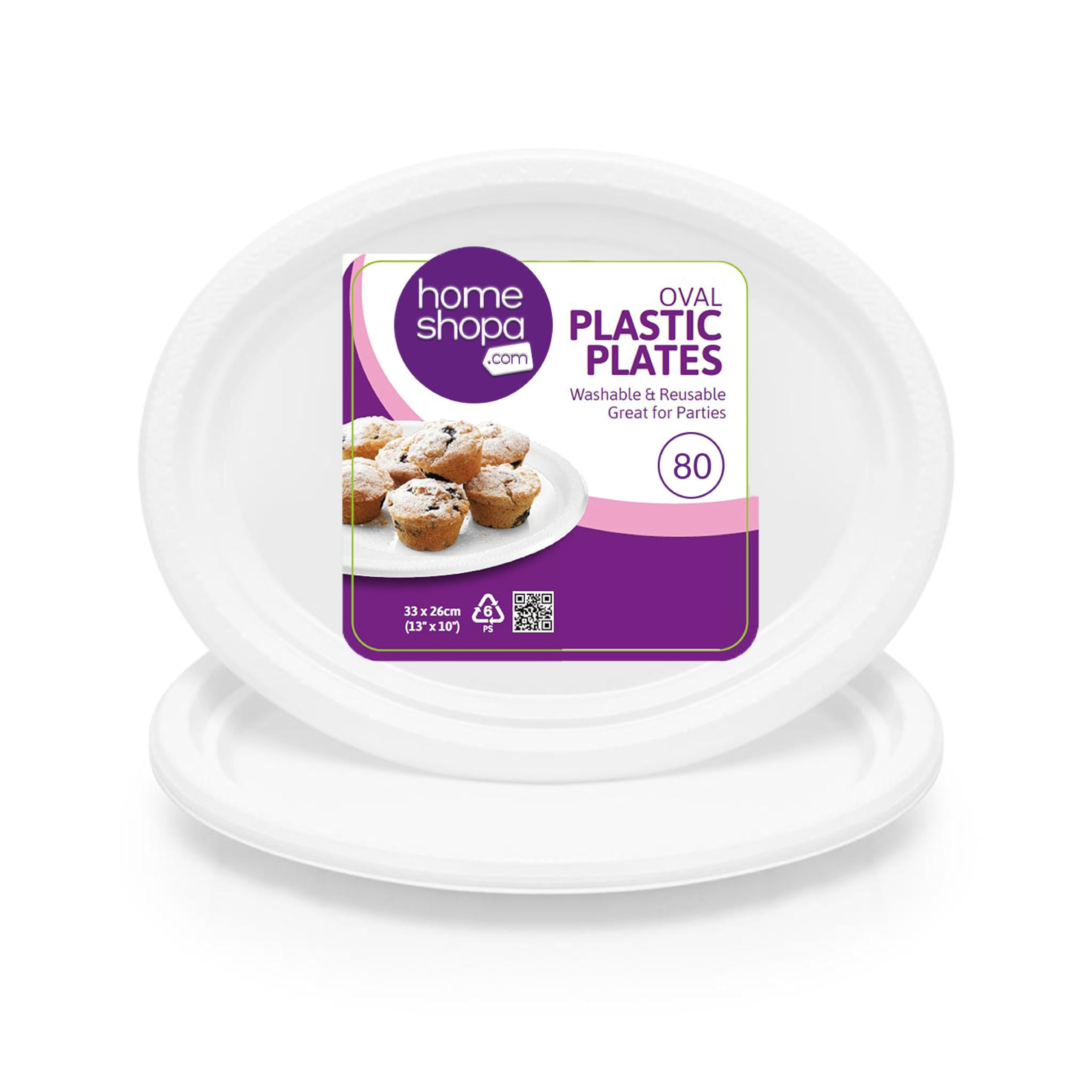 HOMESHOPA Plastic Oval Plates, Pack of 80 White Serving & Dinner Dishes, Reusable & Washable Dinner Plates, Stackable Lightweight Serving Platter for Parties, Weddings, Catering & Picnic, 33x26 cm