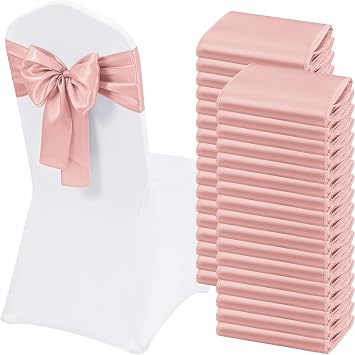 120 Pcs Rose Gold Satin Chair Sashes, 7 x 78 inch Chair Bows
