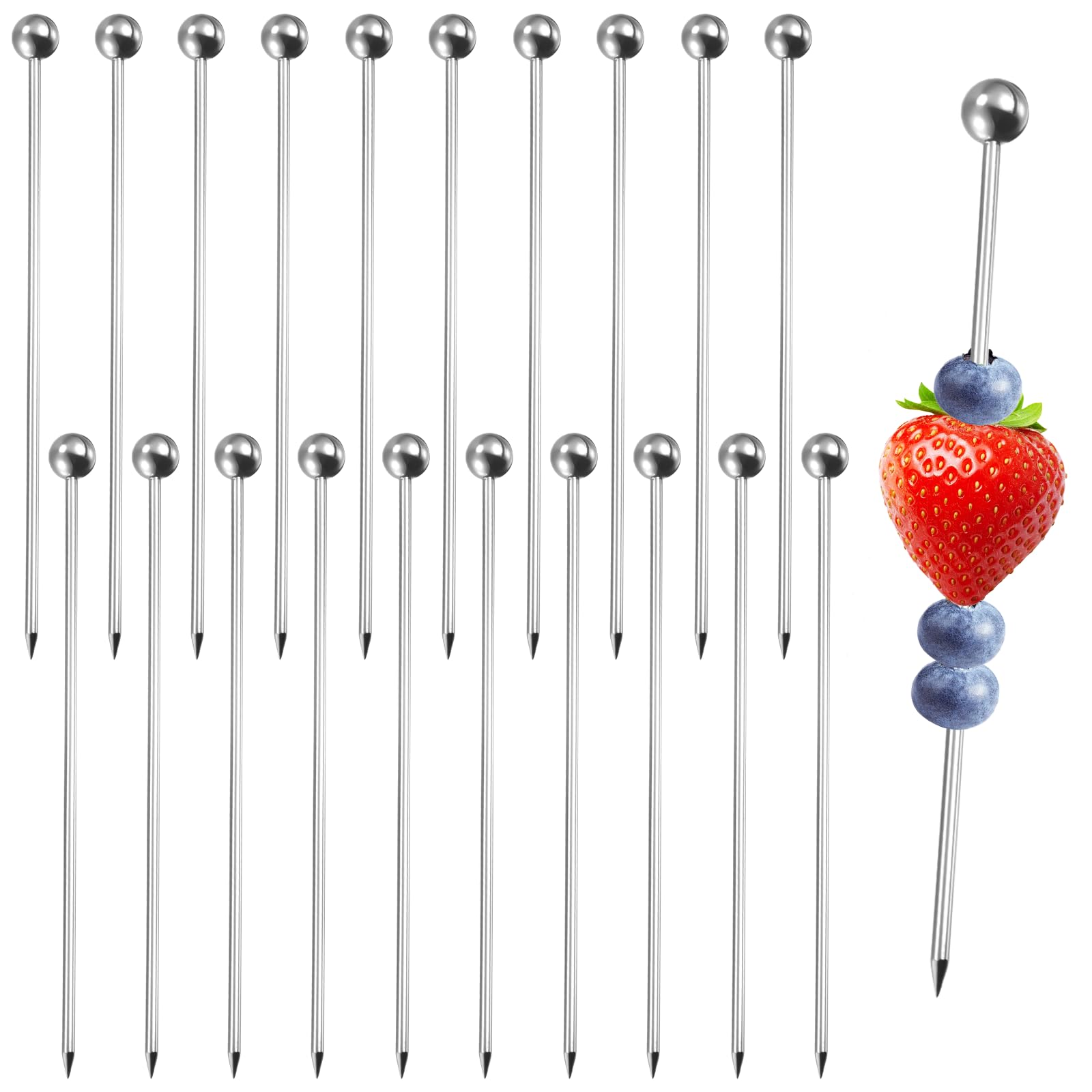 20 Pezzi Stecchini Acciaio Cocktail, Bastoncino Da Cocktail da 11 cm, Superficie Liscia Facile da Pulire Riutilizzabili Spiedini da Cocktail per Frutta E Formaggio, Antipasti, Mini Panini, Dolci
