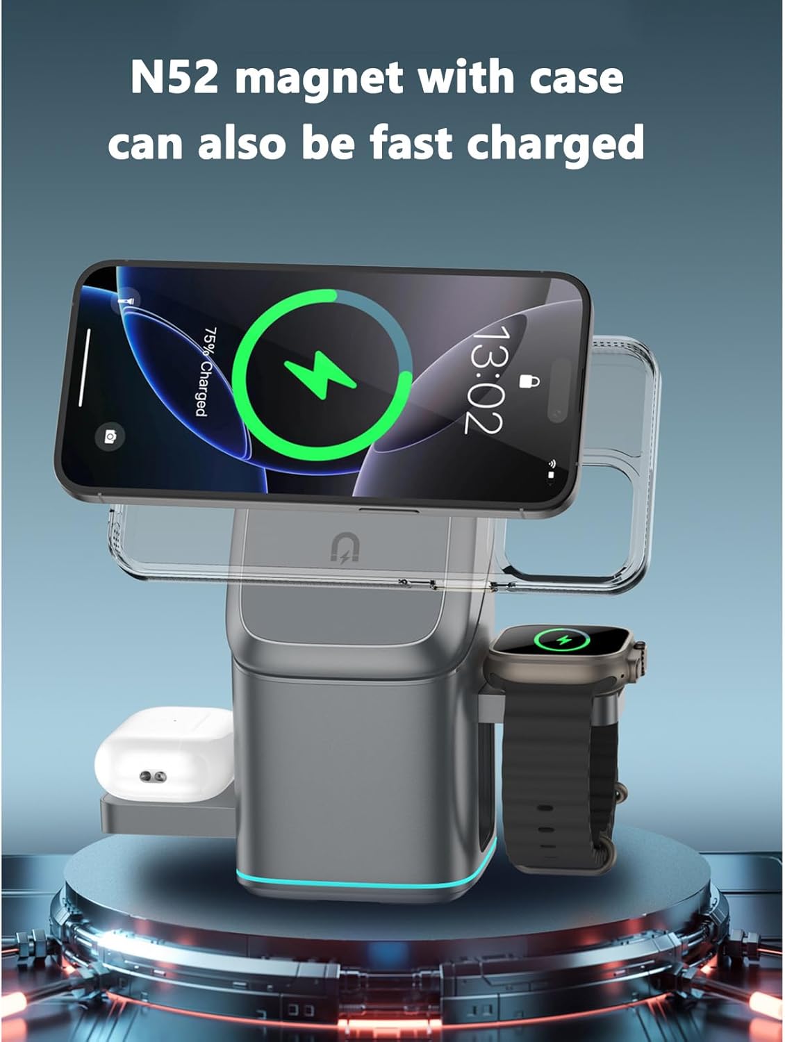 Subsistenceed 3-in-1 Wireless Charger, Touch Pop Up Charging Station with Strong Magnetic & 180° Rotation, Qi2 Certified for iPhone Android Smart Watch (White)