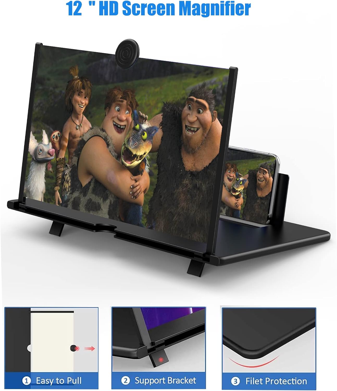 12" Screen Magnifier for Cell Phone ，3D HD Magnifying Projector Screen Enlarger Expanders for Movies, Videos and Gaming ，Foldable Phone Stand with Screen Amplifier，Birthday Gifts for Mom Dad & Friends