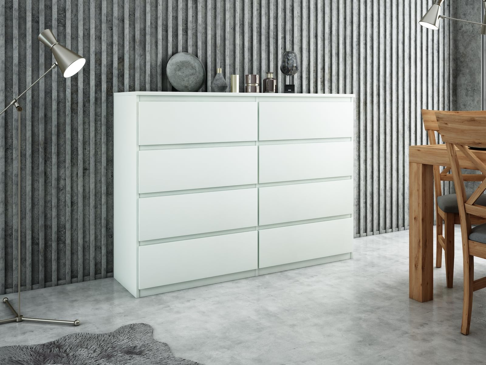 meble masztalerz Cassettiera Camera da Letto con 8 Cassetti - Credenza Soggiorno - Moderna Comò - Cassettiera Alta - Mobiletto con Cassetti - Bianca 120 x 39 x 101,5 cm