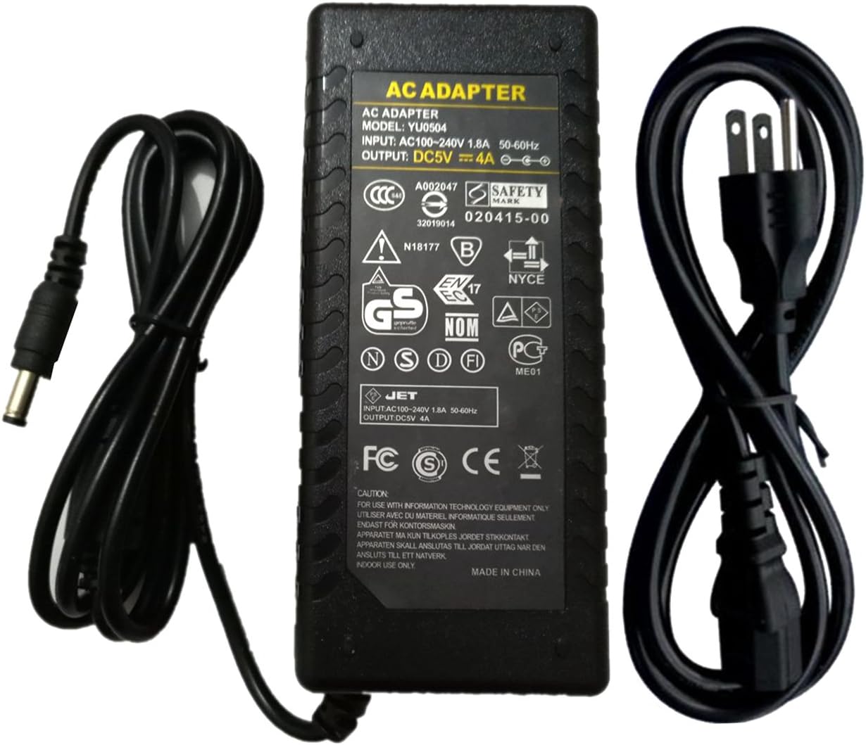 5V 4A AC DC Adaptor with IC Chip Switching Power Supply 20W Charger Transformer with Cable Cord