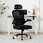 Président du Bureau ergonomique,Ultra chaise de bureau à ressort épais, noir, support et appuie-tête réglables Lombaire, Armes rabattables, fonction de rotation, chaise informatique de bureau de Mesh