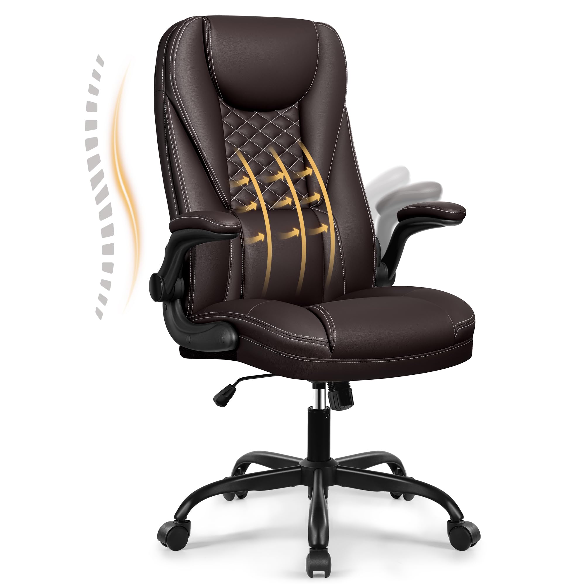 Sedia da ufficio, ergonomica, da scrivania, con funzione basculante, regolabile in altezza, con poggiatesta, braccioli, 150 kg, caffè