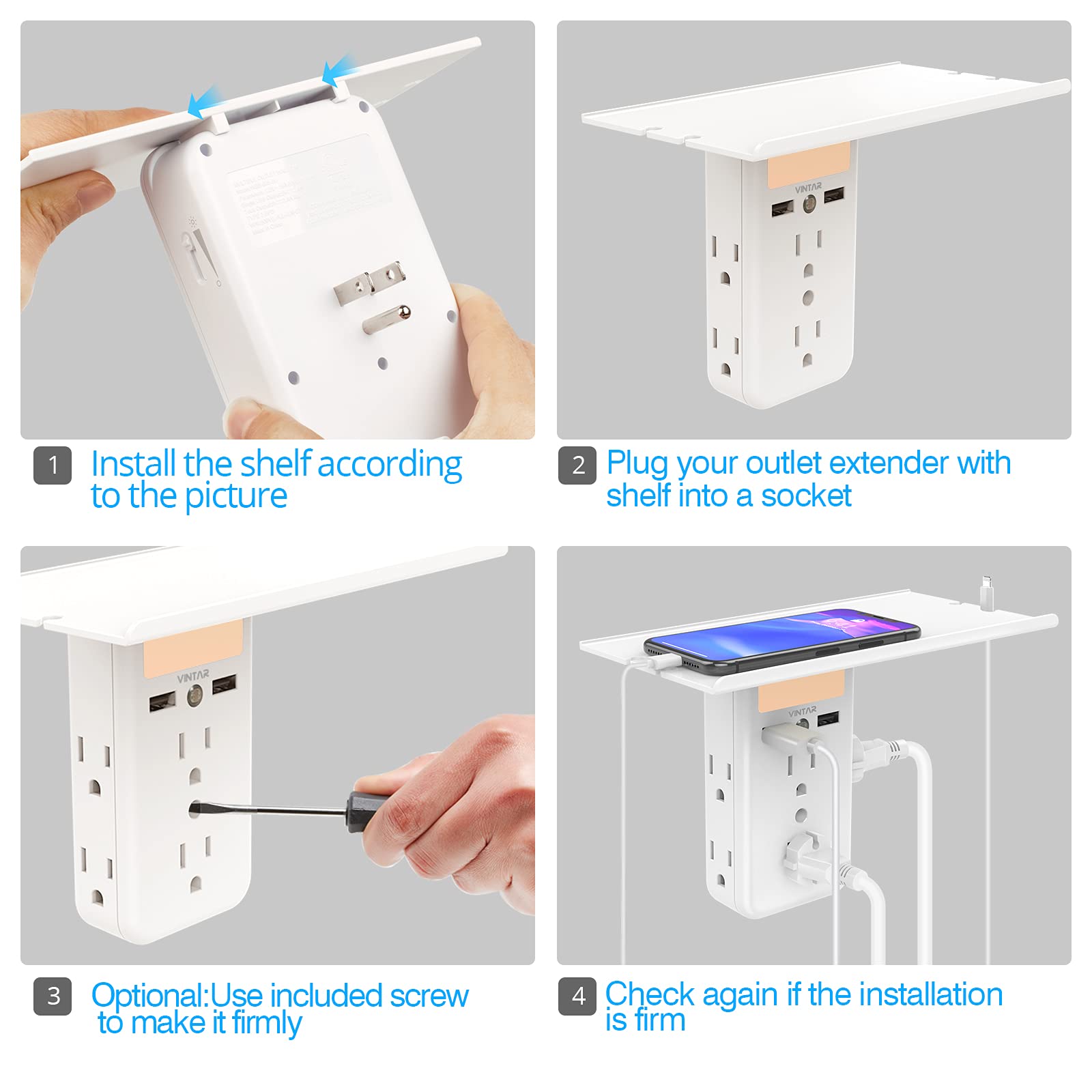 Snapklik.com : 2-PackVINTAR Outlet Shelf-Wall Outlet Extender