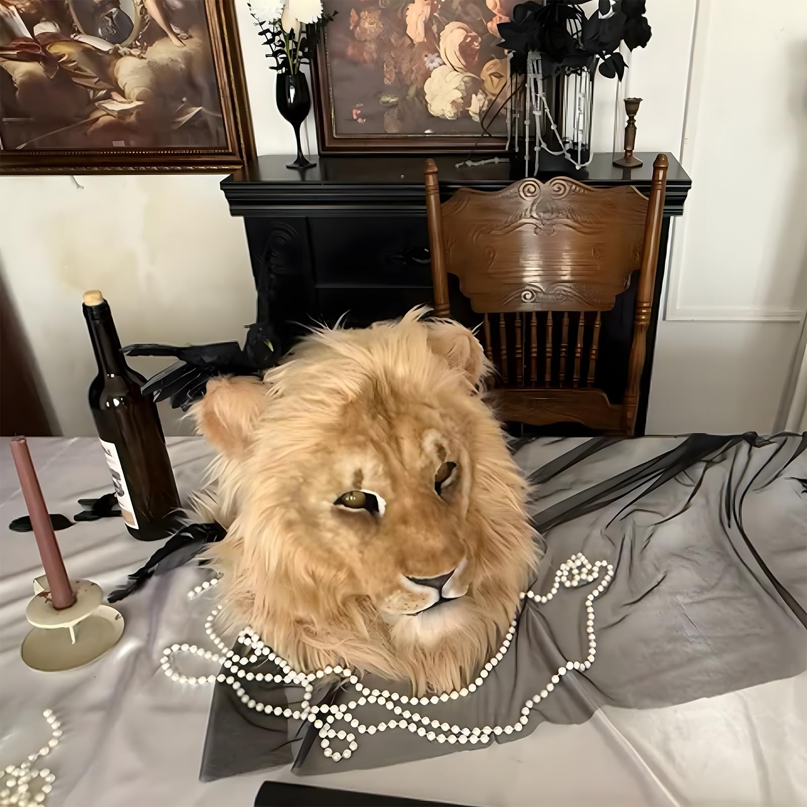Maschera da testa di leone realistica per adulti, travestimento o decorazione, in finta pelliccia, per cosplay, teatro, da parete
