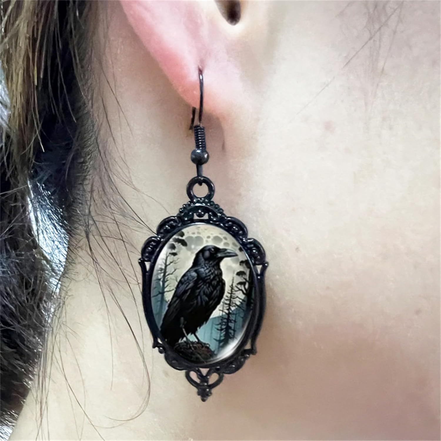 Gothic Mystery Witch Cameo Earrings,Vintage Crystal Glass Witch Dangle Earring Punk Style Mystery Earrings Goth Victorian Earring Halloween Jewelry for Women - Image 2