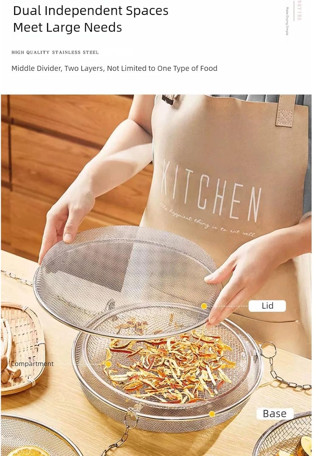 Stainless Steel Drying Basket Kitchen Dehydrator for Fruits Vegetables Countertop Storage ( 1 Pack) Foldable Stainless Steel Kitchen Drying Rack Food Dehydrator Basket for Fruits Vegetables Storage
