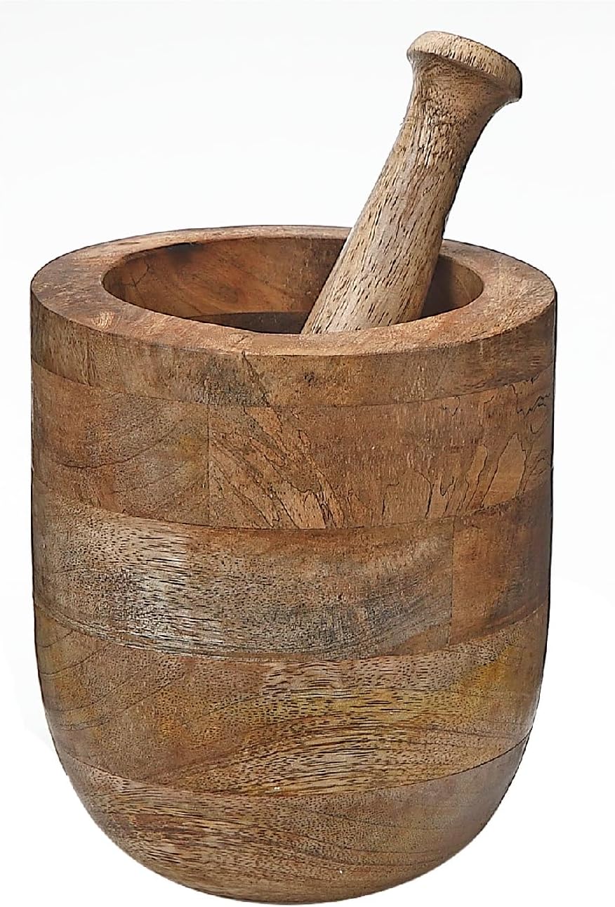 ih casa décor Mango Wood Mortar & Pestle 5.5" Cookware and Utensils, medium, Brown