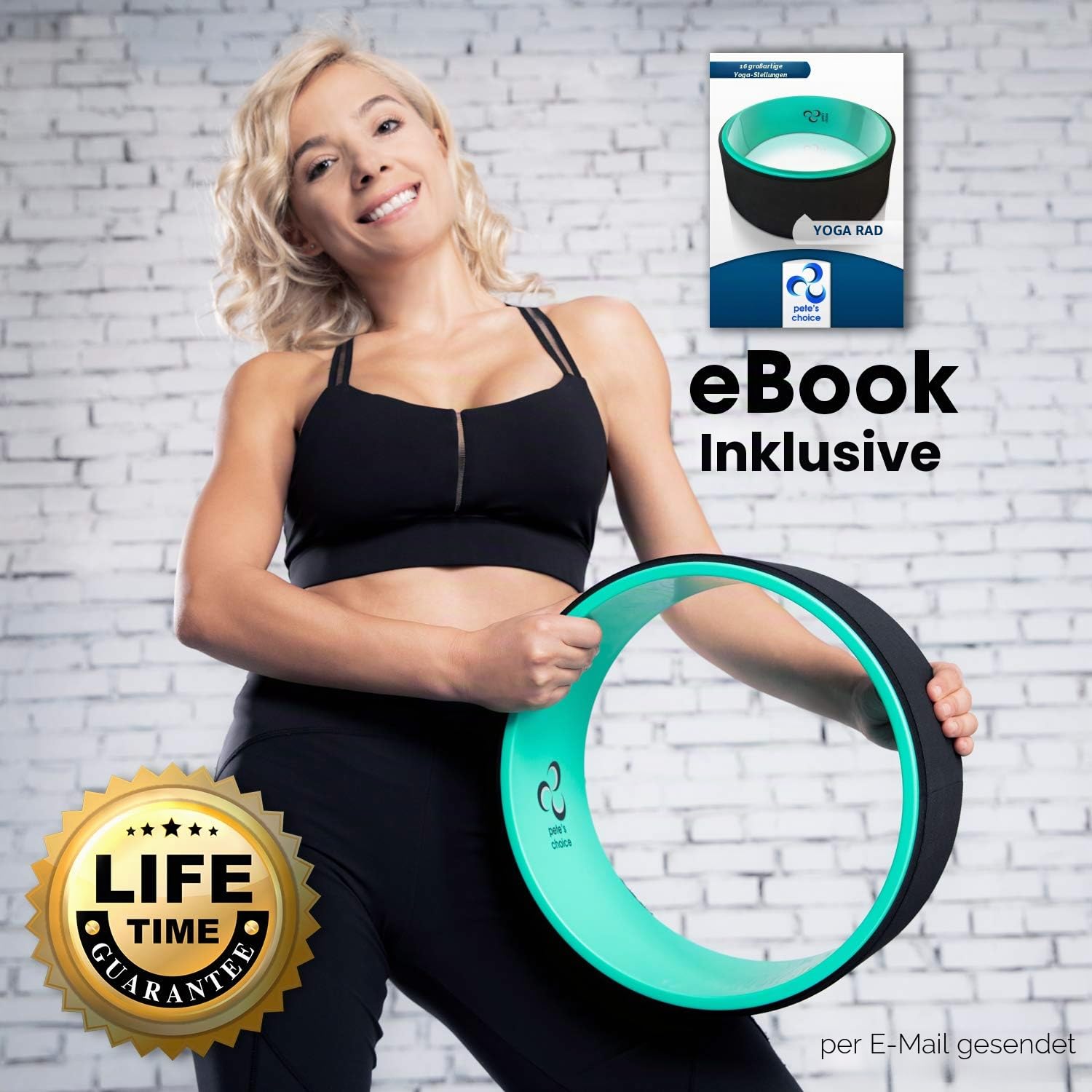 Pete's Choice Yoga Rad Mit eBook & Yogagurt - Bequemes & Langlebiges Zubehör I Wheel für Mehr Flexibilität I Idealer Rückendehner