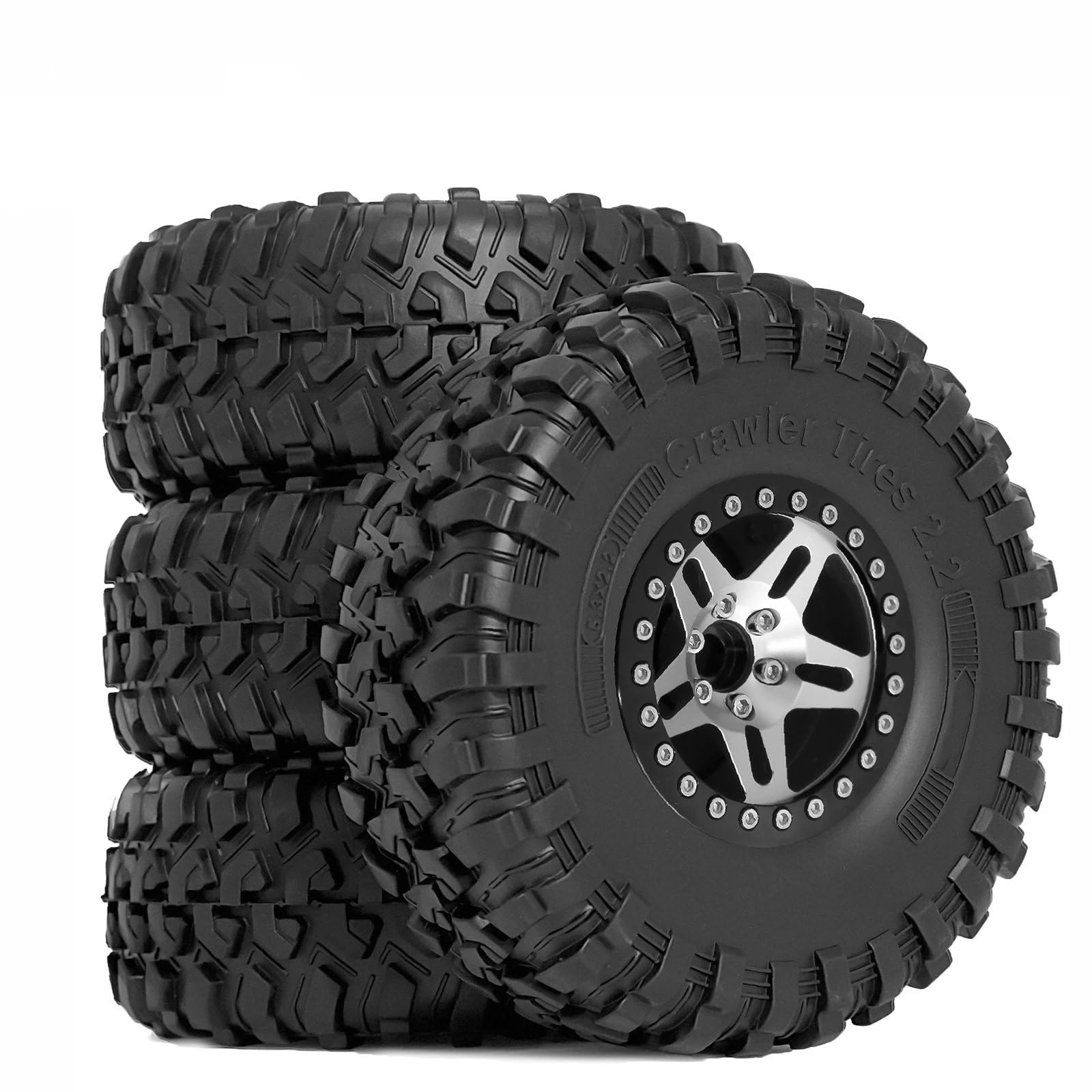 RC Pneumatici Ruote Per Traxxas Per TRX4 Per TRX6 Per Axial Per SCX10 RR10 1/10 4PCS Metallo 2. Beadlock Wheel Rim Pneumatici Set Rosso RC Crawler Parti Automobili(Silver)
