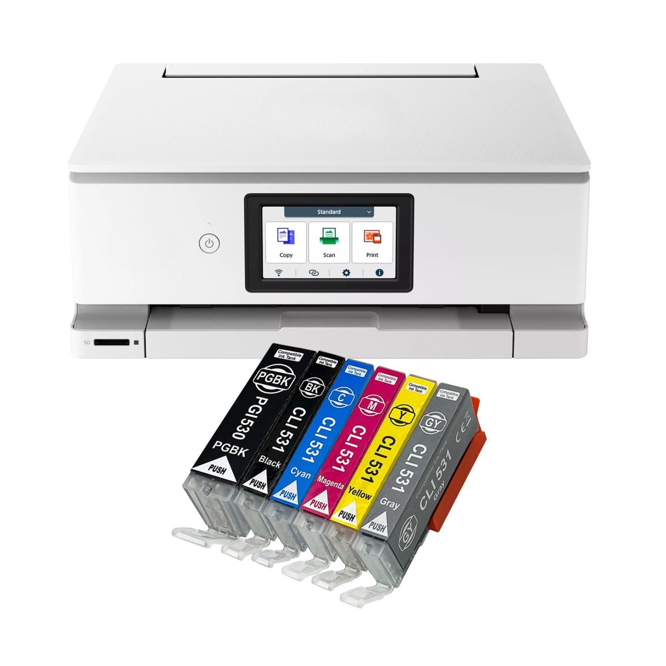 IC-Office TS8751 Tintenstrahl Multifunktionsdrucker 3-in-1 (Drucken, Kopieren, Scannen, SD-Karte, Duplex, WLAN, AirPrint) weiß + 6 XXL Tintenpatronen