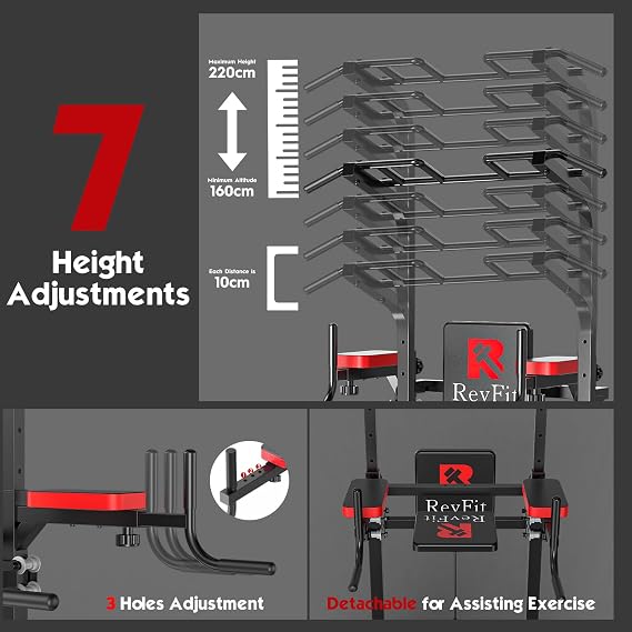 Adjustable Power Tower with Pull-Up Bar & Dip Station, 160–220 cm | Freestanding Home Gym Station with Back Support & Hydraulic Adjustment for Pull-Ups, Dips and Strength Training