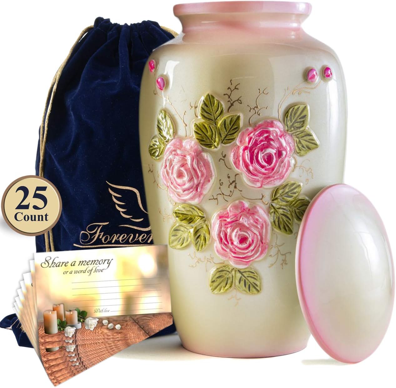 Forever lane Cremation Urn for Adult Ashes - Beautiful Handcrafted Flower Urn for Human Ashes- Large Urn Container for Men & Women- Decorative Cremation Funeral & Burial Urn Vase with Velvet Pouch