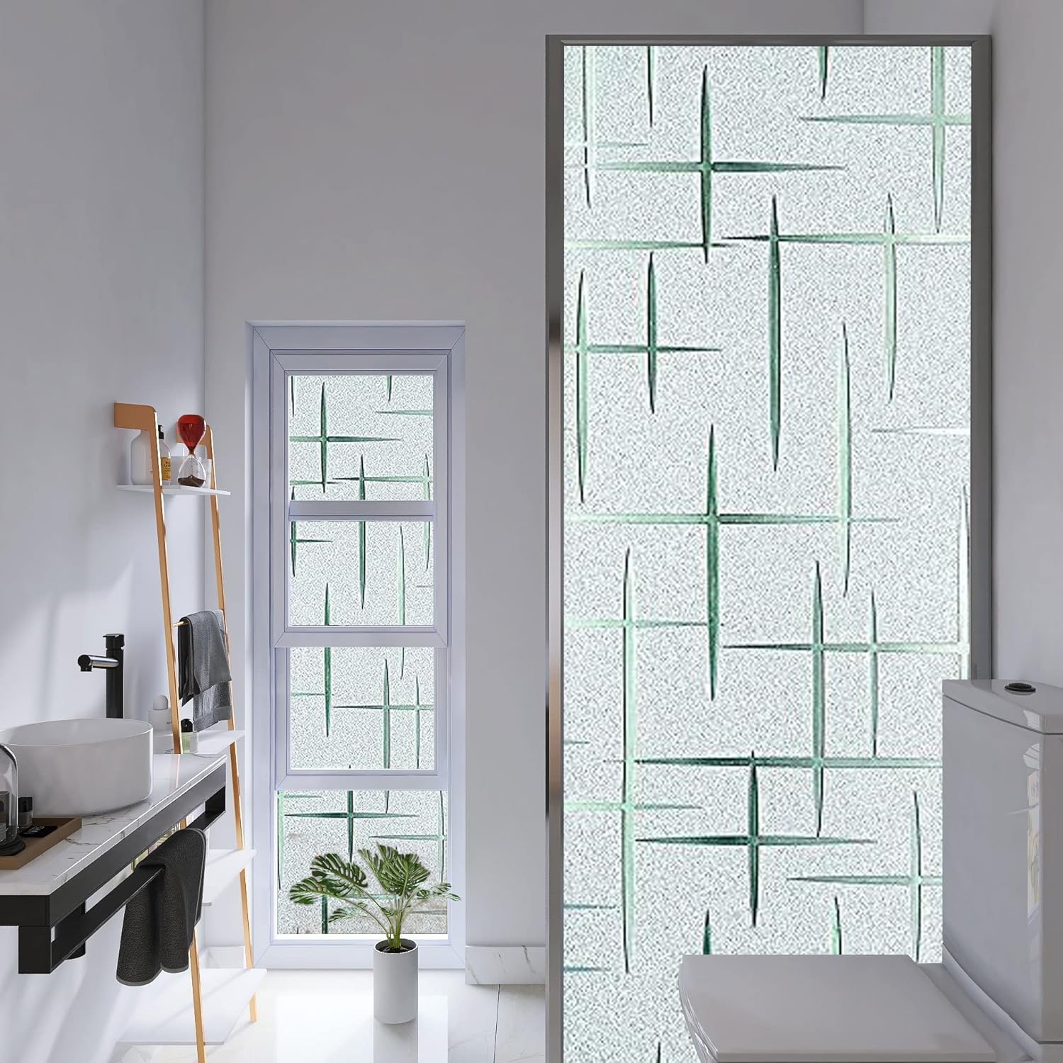 SUNBIRD Stained Glass Privacy Film Frosted Window Film Sun Blocking Window Tinting Film for Home, Clings Removable Frosting Bathroom Door (24" x 60" Inch, 3D Star) — Amazon image 5