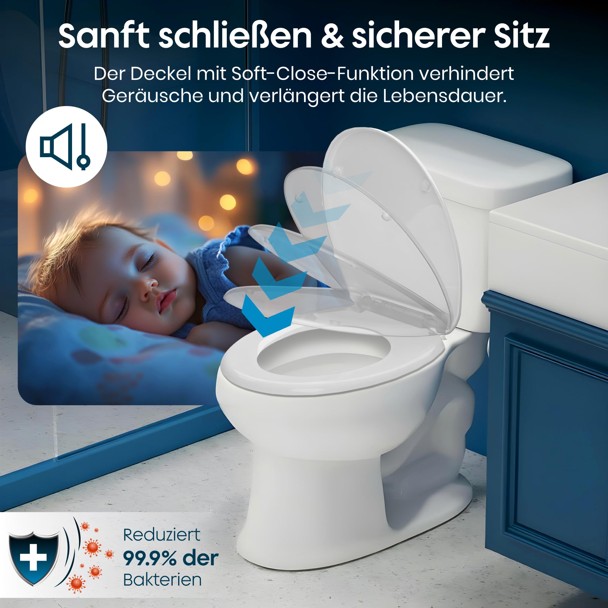 Premium WC Sitz mit Absenkautomatik Oval – Toilettendeckel Weiß aus antibakteriellem Duroplast – Klodeckel mit Quick-Release & UV-Schutz – Inkl. Montage-Schablone & Edelstahl-Befestigung