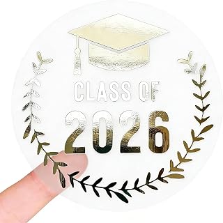 2026 Graduation Stickers 120 Clear Gold Foil Tags for Invitations, Envelopes and Party Favors (Clear Silver)