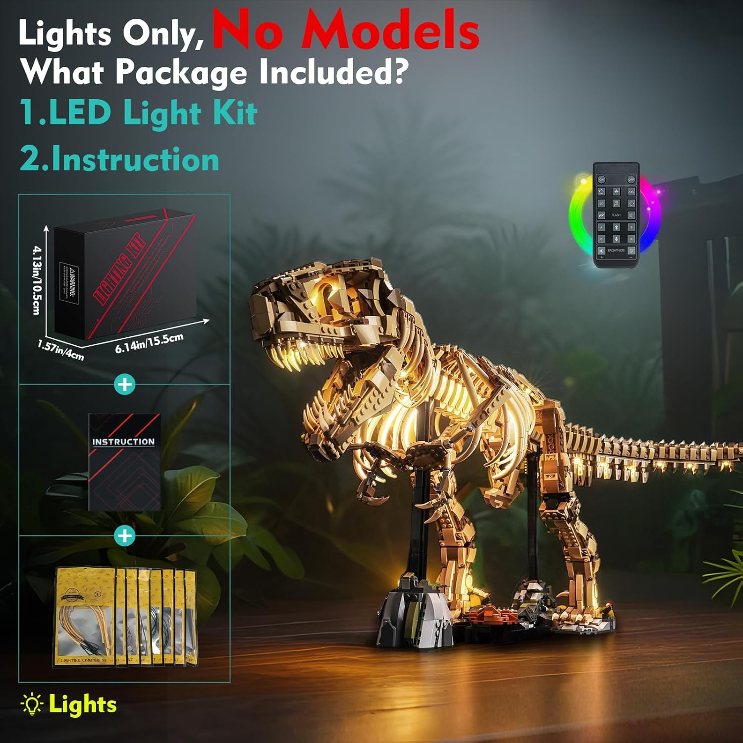 Light kit Compatible with Lego 76968 Dinosaur Fossils: Tyrannosaurus rex - No Model Only Light, LED Lighting Accessories Compatible with Lego Dinosaur Fossil 76968 (RC Version)