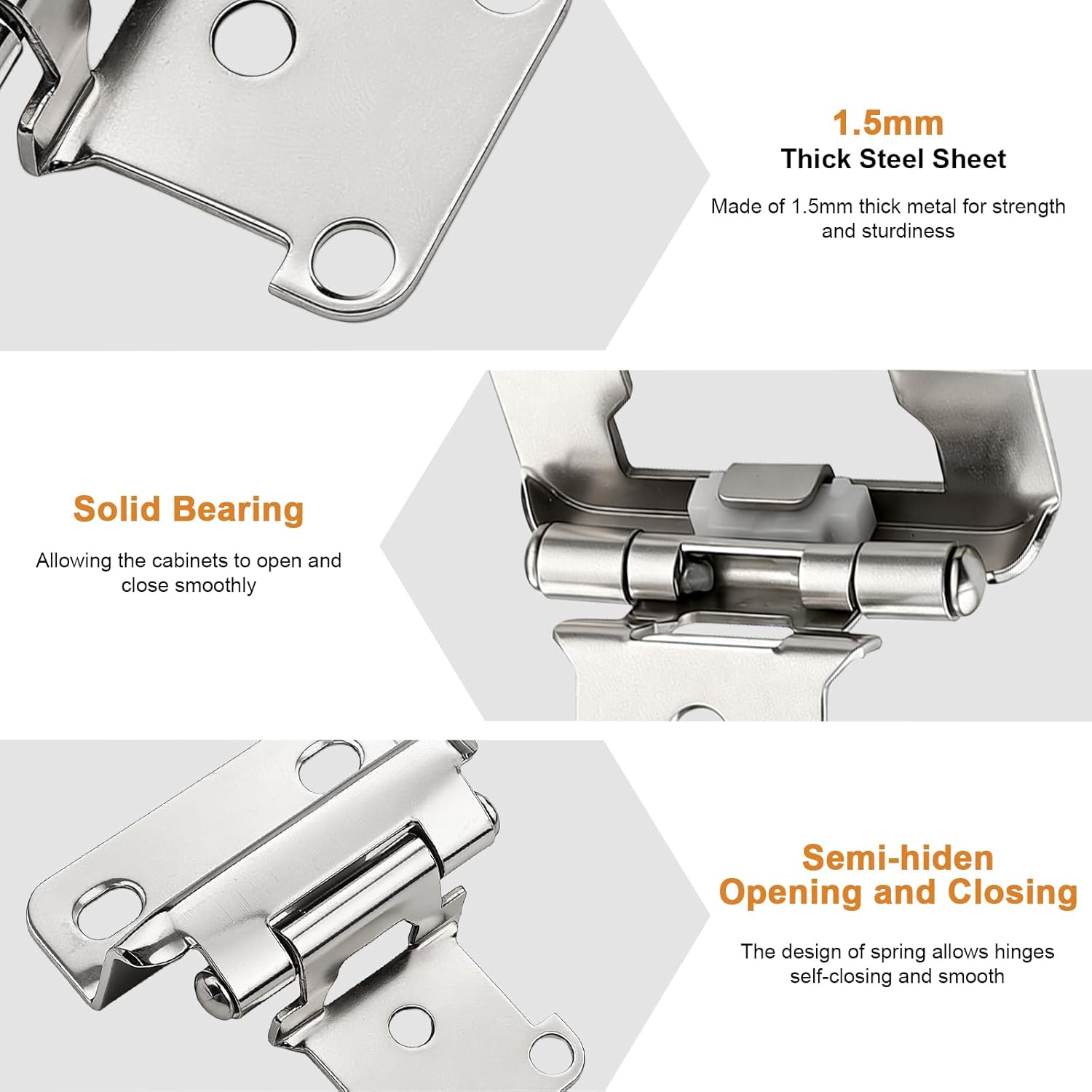 Probrico 50 Pack (25 Pairs) Brushed Nickel Cabinet Hinges, 1/2" Overlay Cabinet Door Hinges for Kitchen Cupboard Cabinet Doors,Self-Closing Wrapped Semi-Concealed Face Mount with Door Bumper & Screws