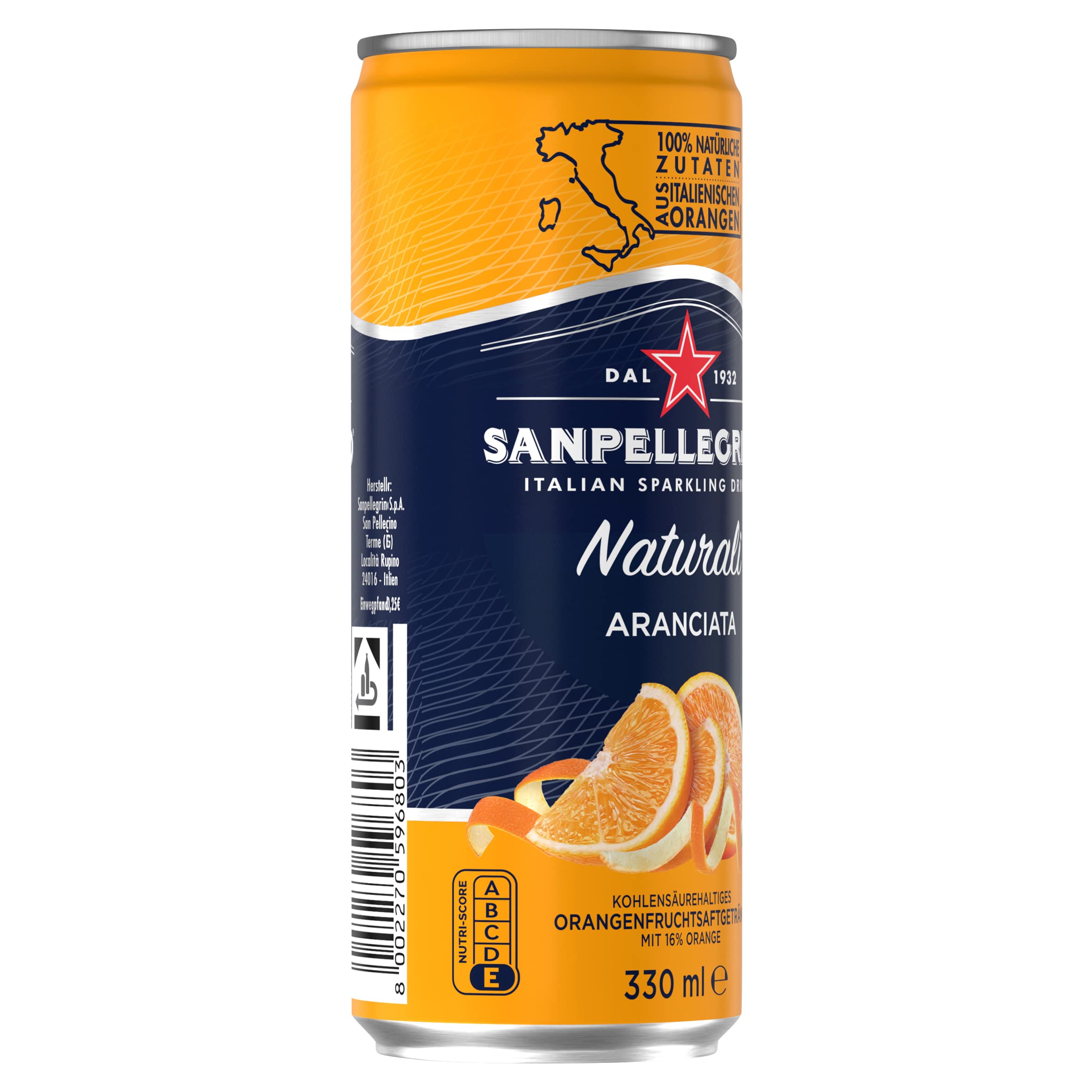 Sanpellegrino Naturali Aranciata, Orangen-Limonade mit 16% Orangensaft, 24 x 330ml Einweg-Dosen & Naturali Limonata, Zitronen-Limonade mit 16% Zitronensaft, 24 x 330ml Einweg-Dosen