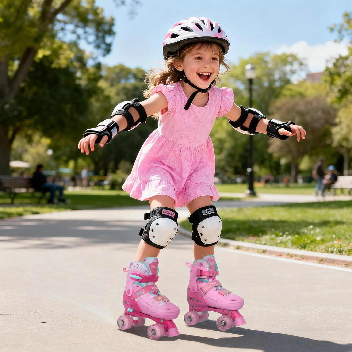 Nattork Kids Roller Skates for Girls Boys, 4 Size Adjustable Quad Skates for Kids with Light up Wheels - Wonderful Birthday Gift for Indoor Outdoor Sports