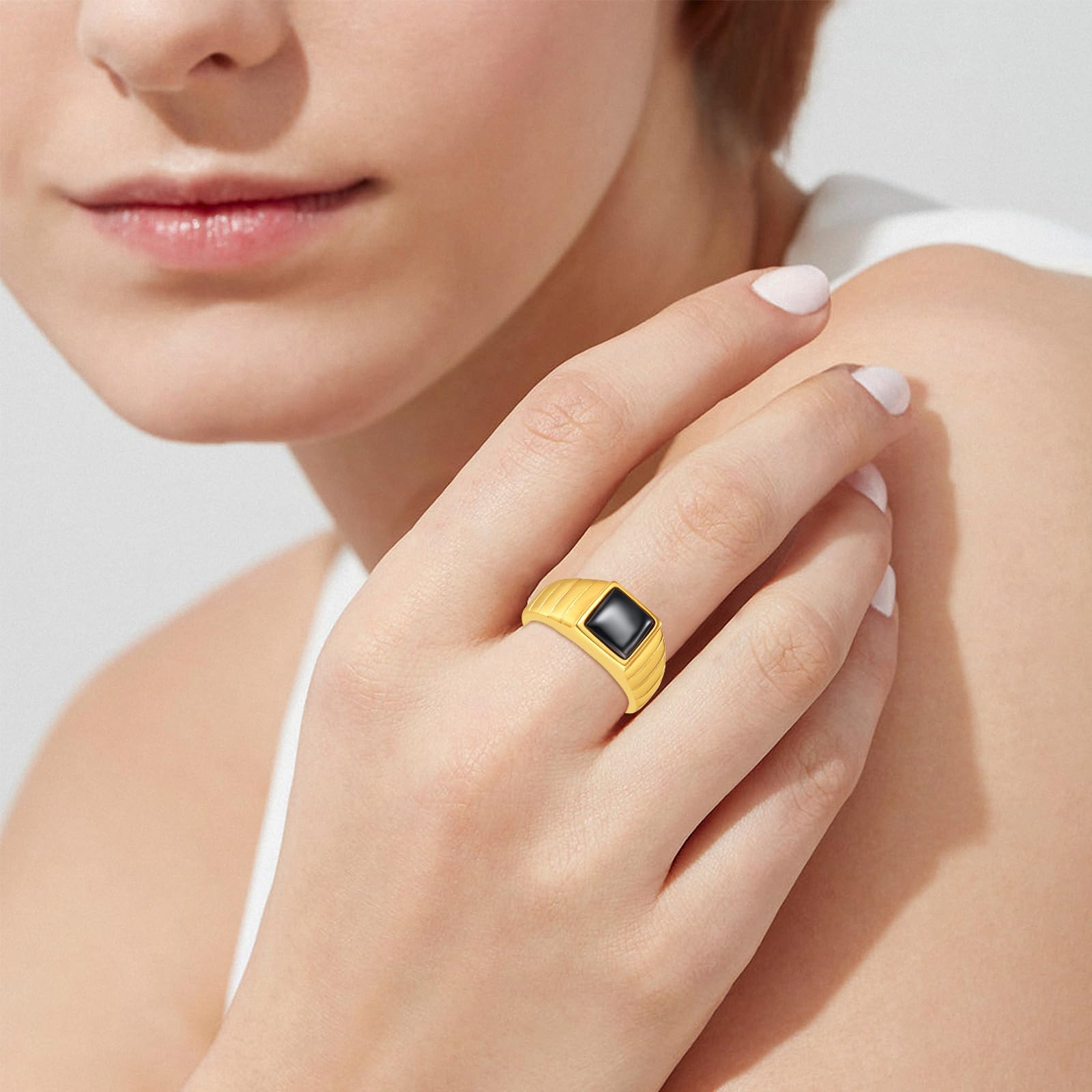 Black Signet Ring 14k Gold Plated Minimalist Statement Pinky Chunky Ring for Men Women Jewelry Gift for Him Size 8 - Image 4