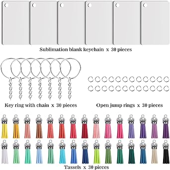 Duufin 120 Pcs Sublimation Keyring Blanks Tassel Set for Craft DIY Keychain