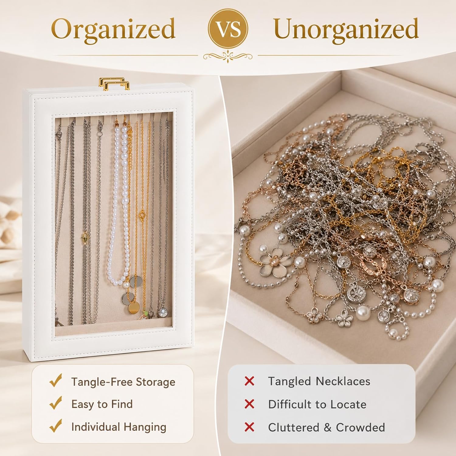 Necklace Organizer Box, Necklace Holder Organizer 2 Layer 20 Hooks image 3