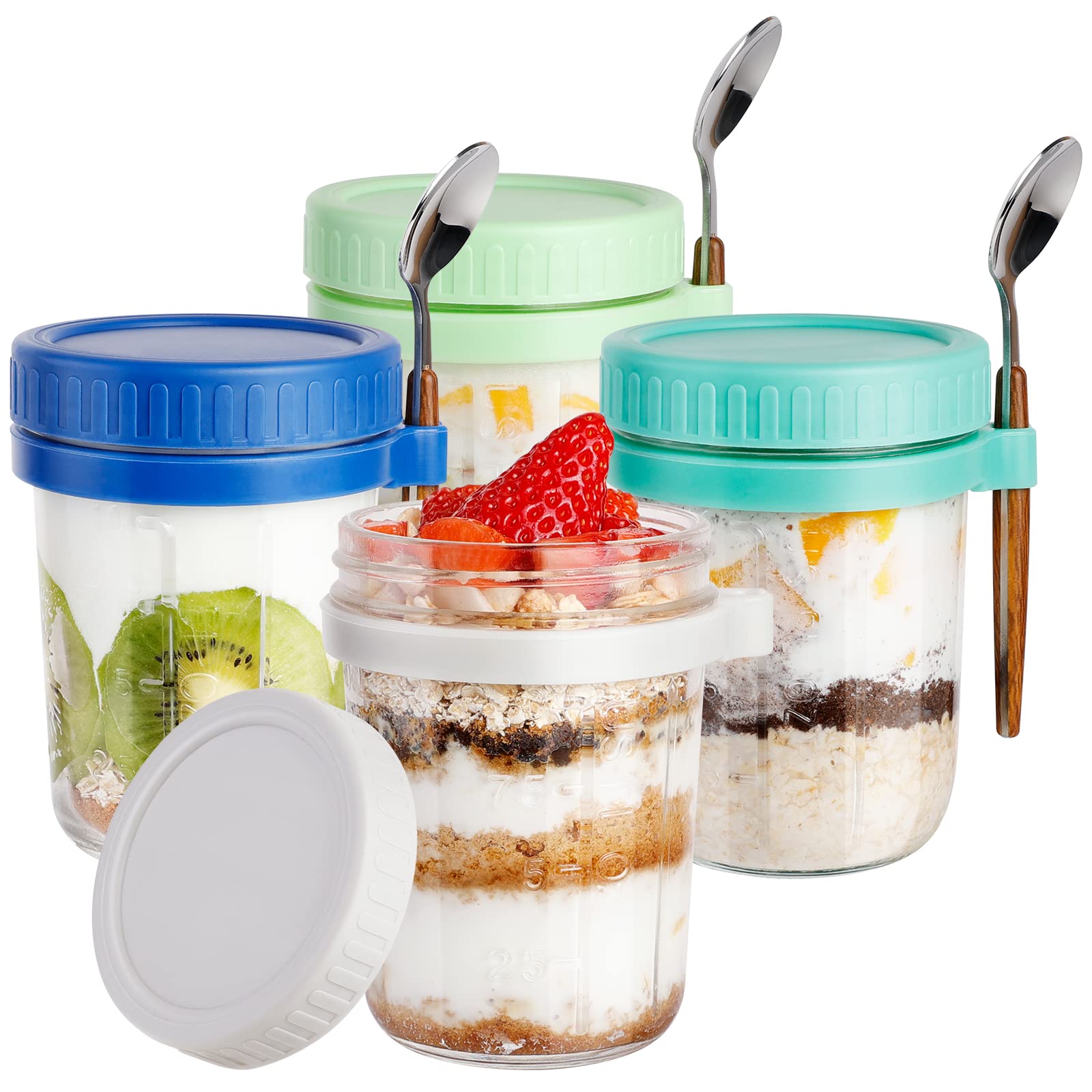 Photo 1 of 4 Pack Overnight Oats Containers with Lid and Spoons, 16 Oz