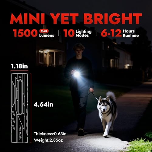 Miniatura 5 de WARSUN Linterna T9 PRO EDC  Linterna LED recargable de 1500 lúmenes con base magnética y clip de bolsillo, luz de trabajo compacta para camping,