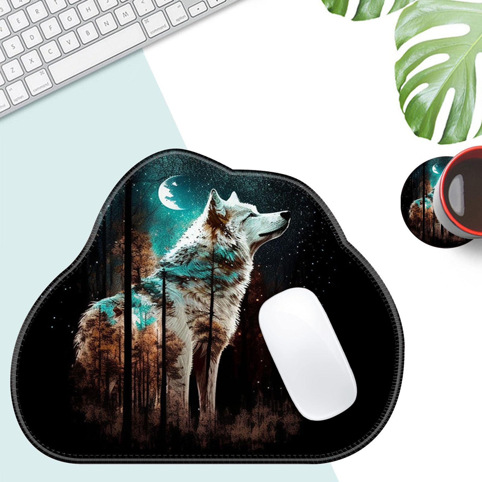 Bxgolkgd Mouse Pad,11.8x9.4 Inch Irregular Mouse Pad with Stitched Edges and Non-Slip Rubber Base,Durable and Comfortable Mouse Mat for Laptop,Office,Home,and Gaming,Forest Wolf