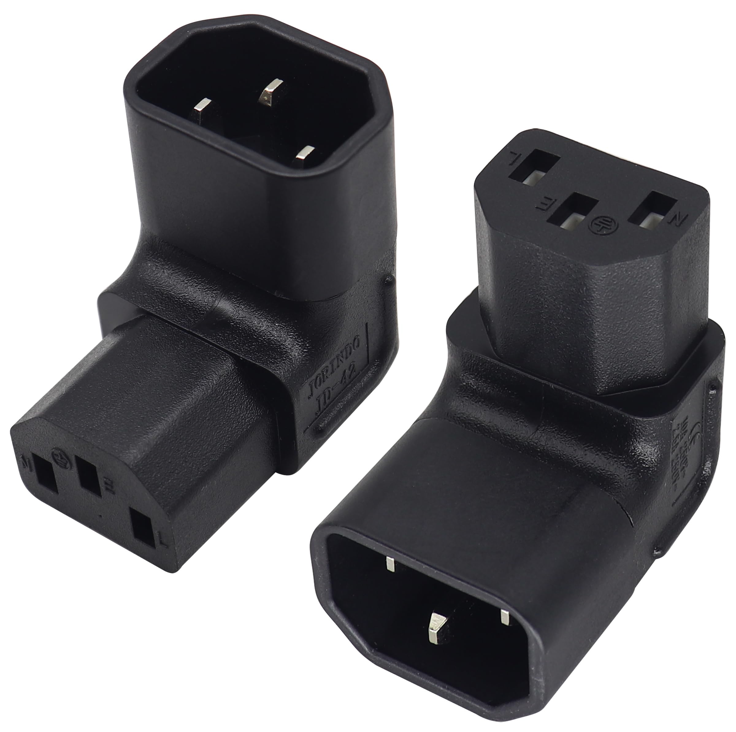 AAOTOKK Down Angled IEC 320 C13 Female to C14 Male Connector 90 Degree C13 C14 Power Extension Connector Adapter 10A 250V for Monitor/Computer/PDU Chassis/Printer Etc. (Down/2 Pack)