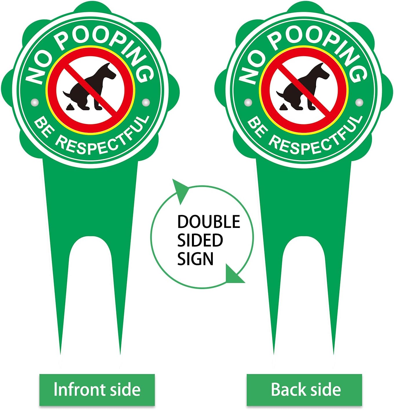 GUIFIER 2 Pack Double Sided 13.8" x 6.7" No Dog Pooping Sign with Stake,Be Respectful No Pooping Dog Aluminum Yard Sign No Poop Dog Sign Stop Dogs from Pooping On Your Lawn No Peeing Dog Sign