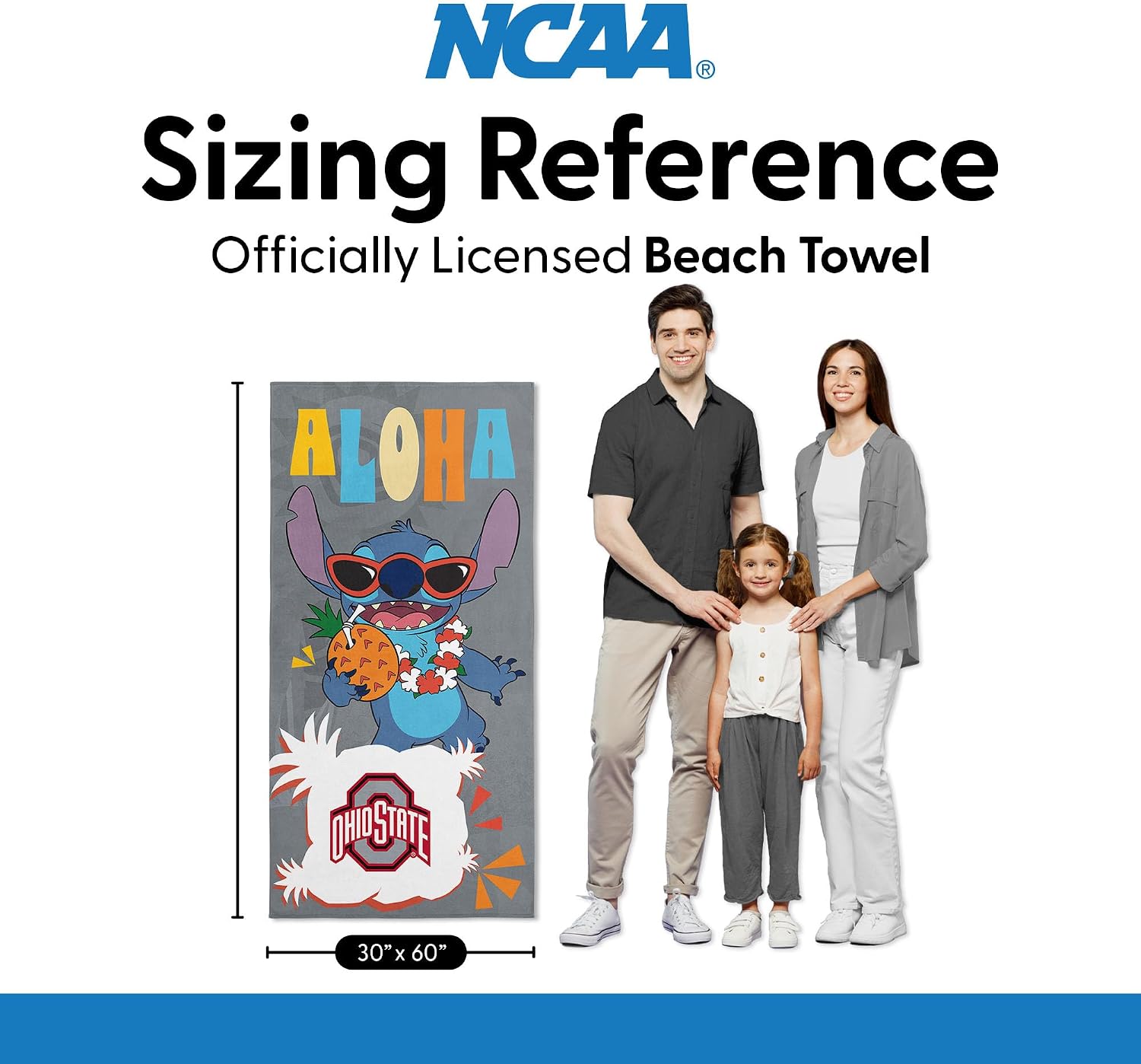 Northwest NCAA Disney Microfiber Beach Towel, Lightweight Quick Dry Absorbent Bath Pool Swim Travel Gear, 30 x 60 Inches
